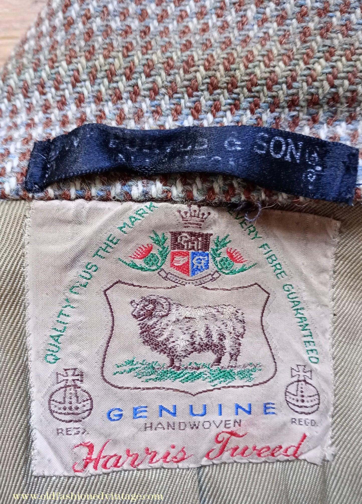 Vintage Mens 1950s Harris Tweed Sports Jacket Brown Blue Check 38"