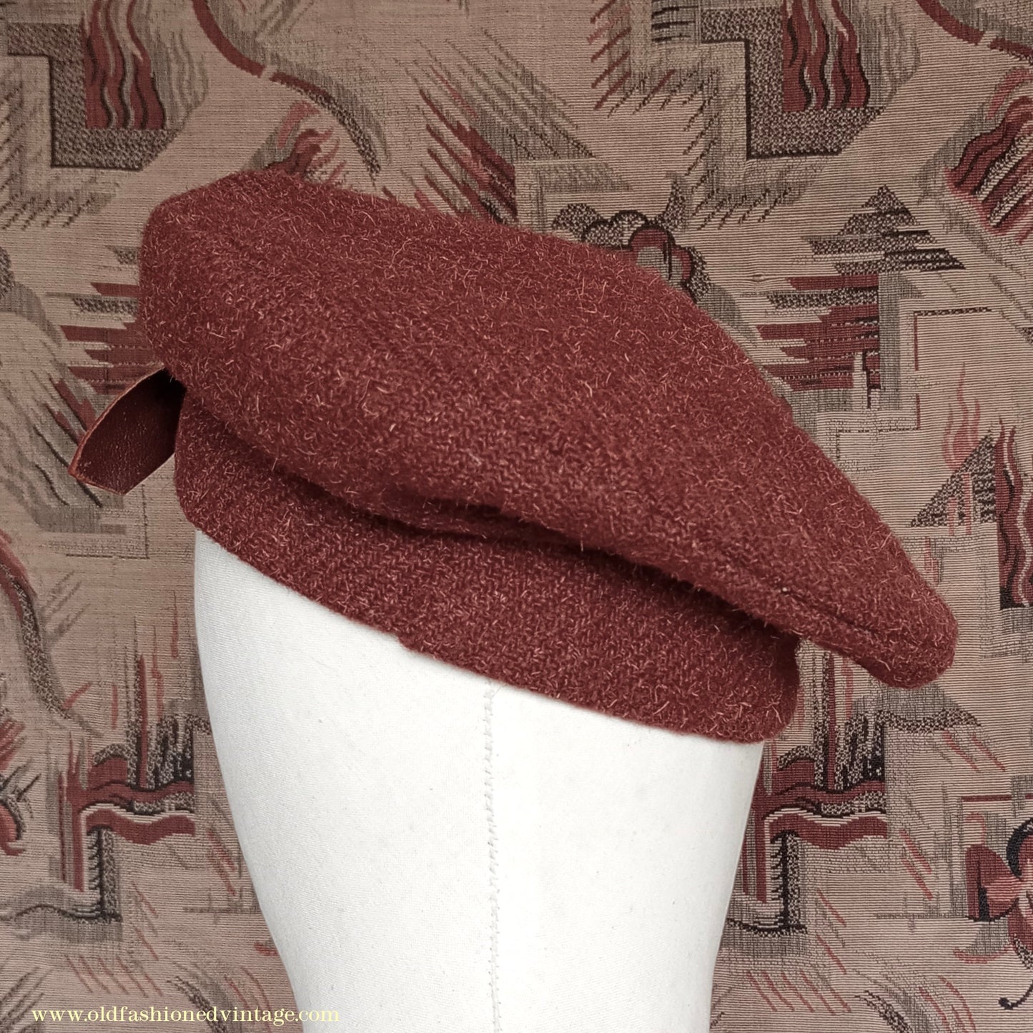 Vintage 1940s Ginger Brown Tweed Tam O'Shanter Tammy Beret