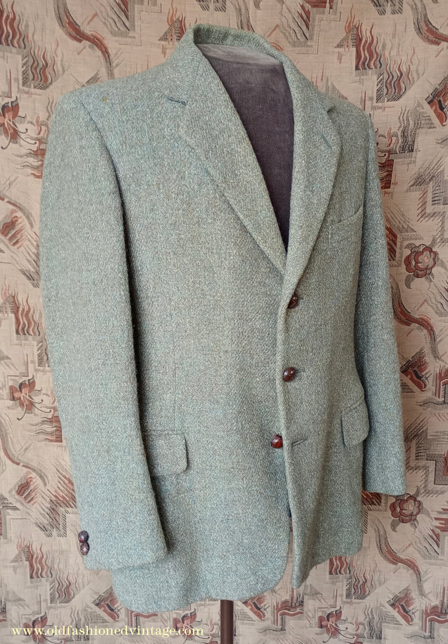Vintage Mens 1950s Harris Tweed Sports Jacket Green Marl 38"
