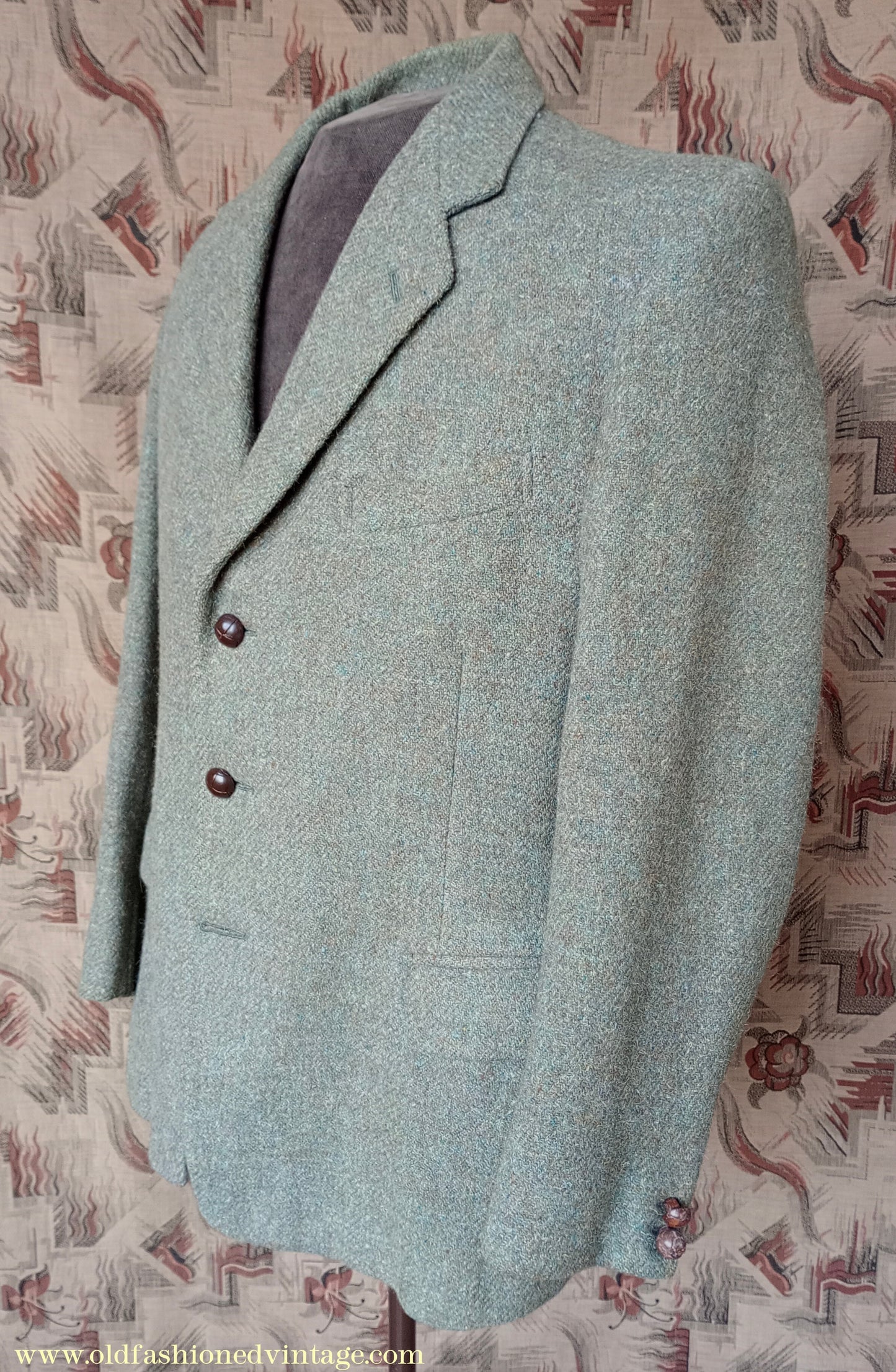 Vintage Mens 1950s Harris Tweed Sports Jacket Green Marl 38"