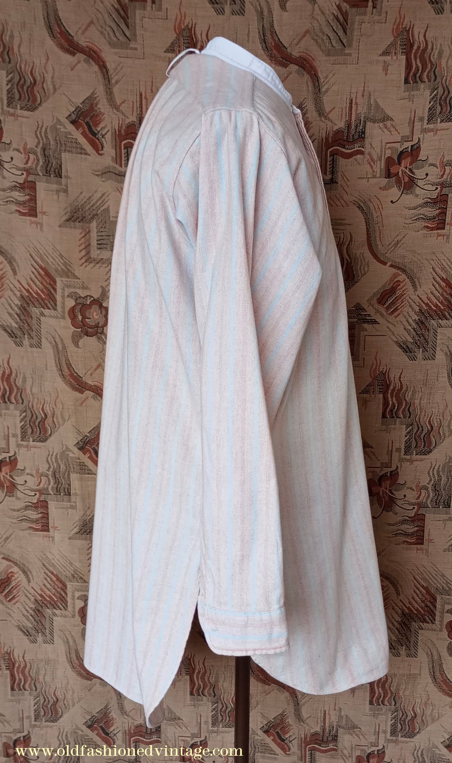 Vintage Mens 1930s Striped Wool Collarless Pullover Shirt Work Grandad British Half Placket 15"