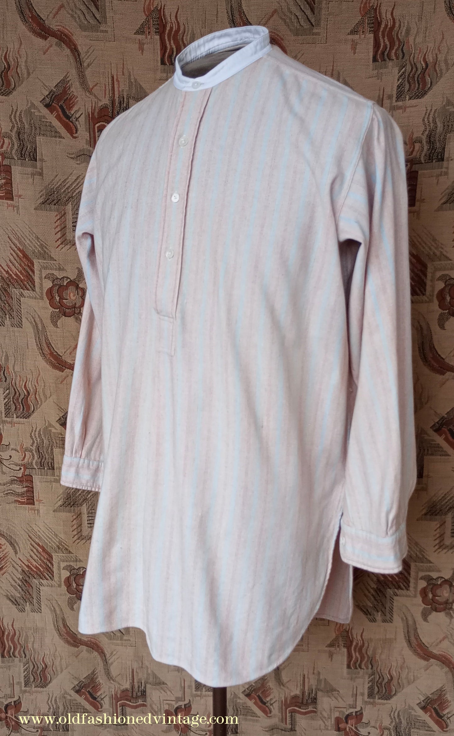 Vintage Mens 1930s Striped Wool Collarless Pullover Shirt Work Grandad British Half Placket 15"