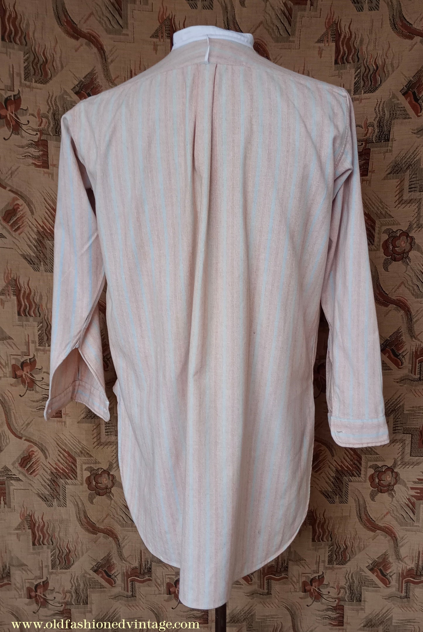 Vintage Mens 1930s Striped Wool Collarless Pullover Shirt Work Grandad British Half Placket 15"