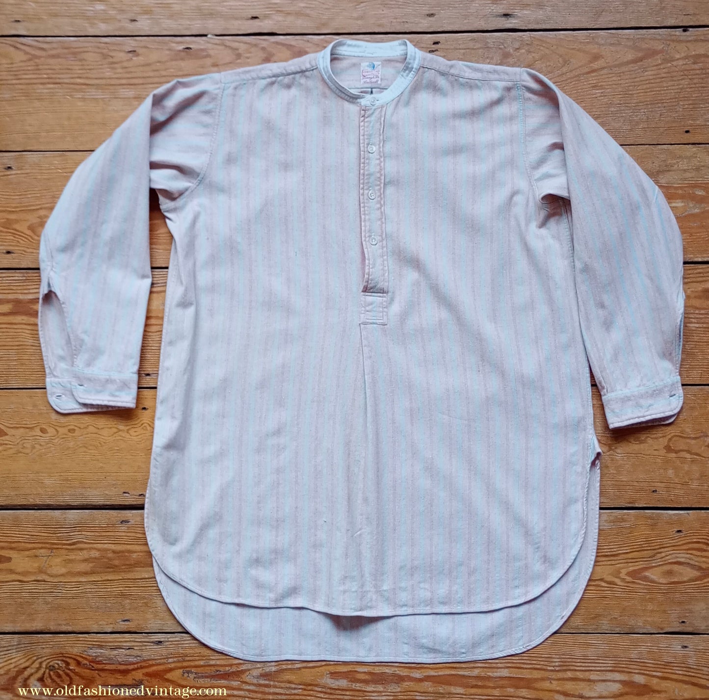 Vintage Mens 1930s Striped Wool Collarless Pullover Shirt Work Grandad British Half Placket 15"