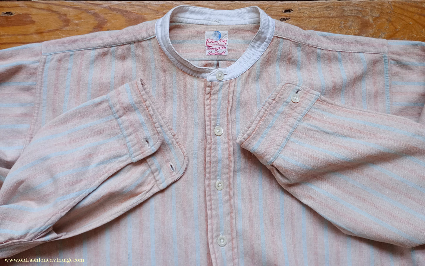 Vintage Mens 1930s Striped Wool Collarless Pullover Shirt Work Grandad British Half Placket 15"