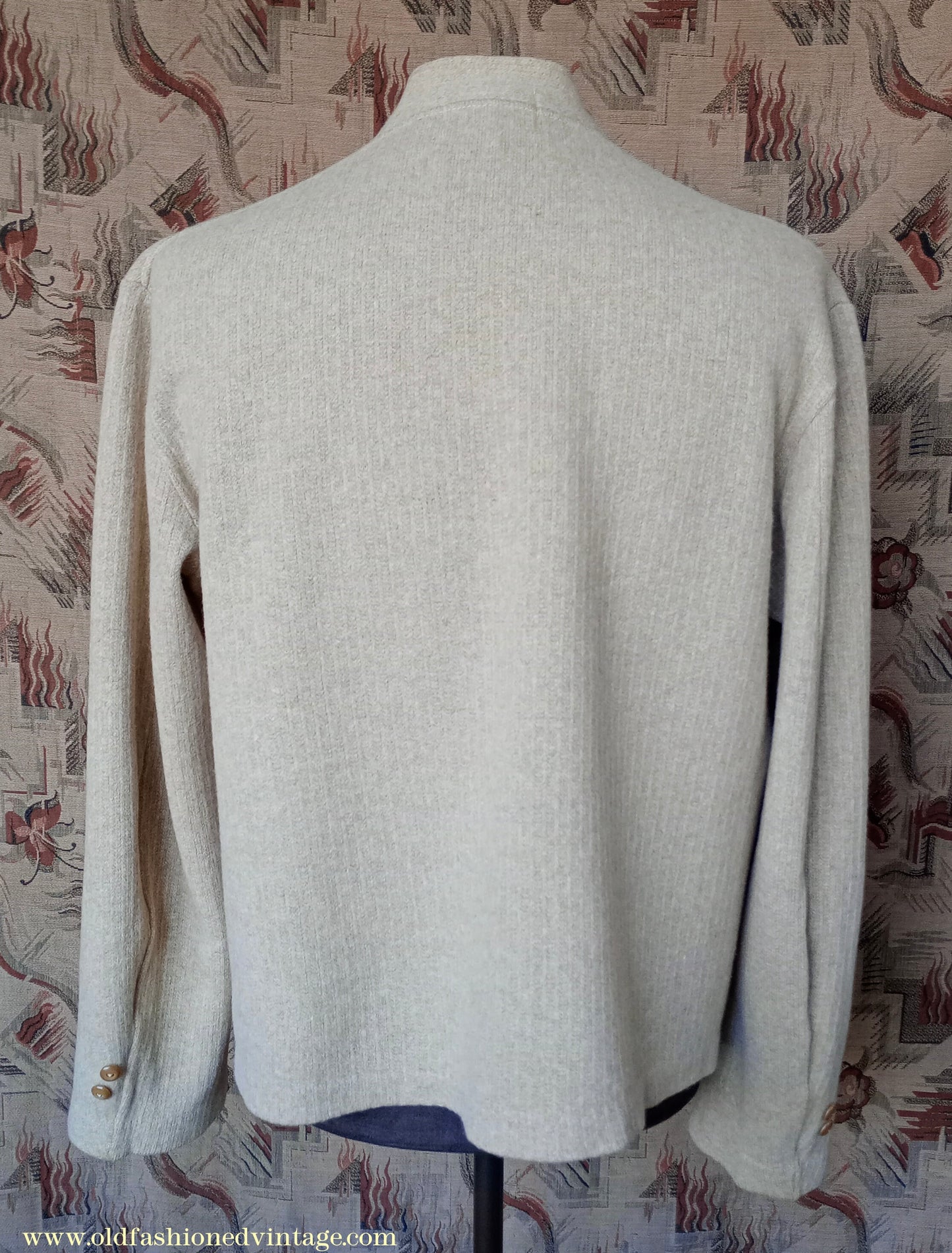 Vintage Mens 1940s 1950s Catalina Jersey Knit Cardigan Jacket Beige Knitted Wool Sweater XL