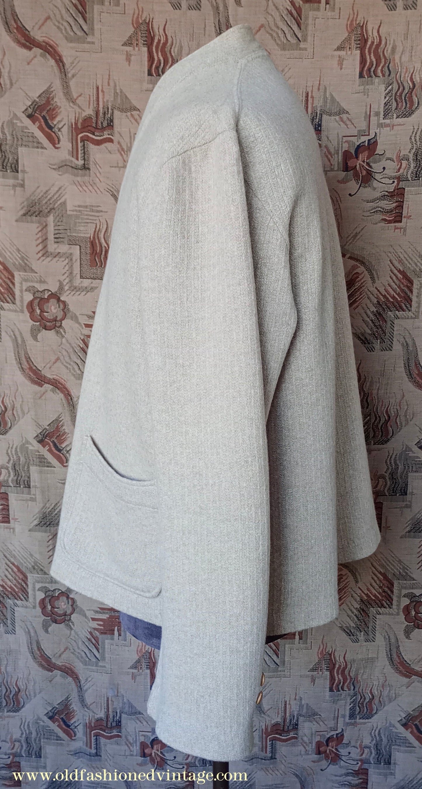 Vintage Mens 1940s 1950s Catalina Jersey Knit Cardigan Jacket Beige Knitted Wool Sweater XL