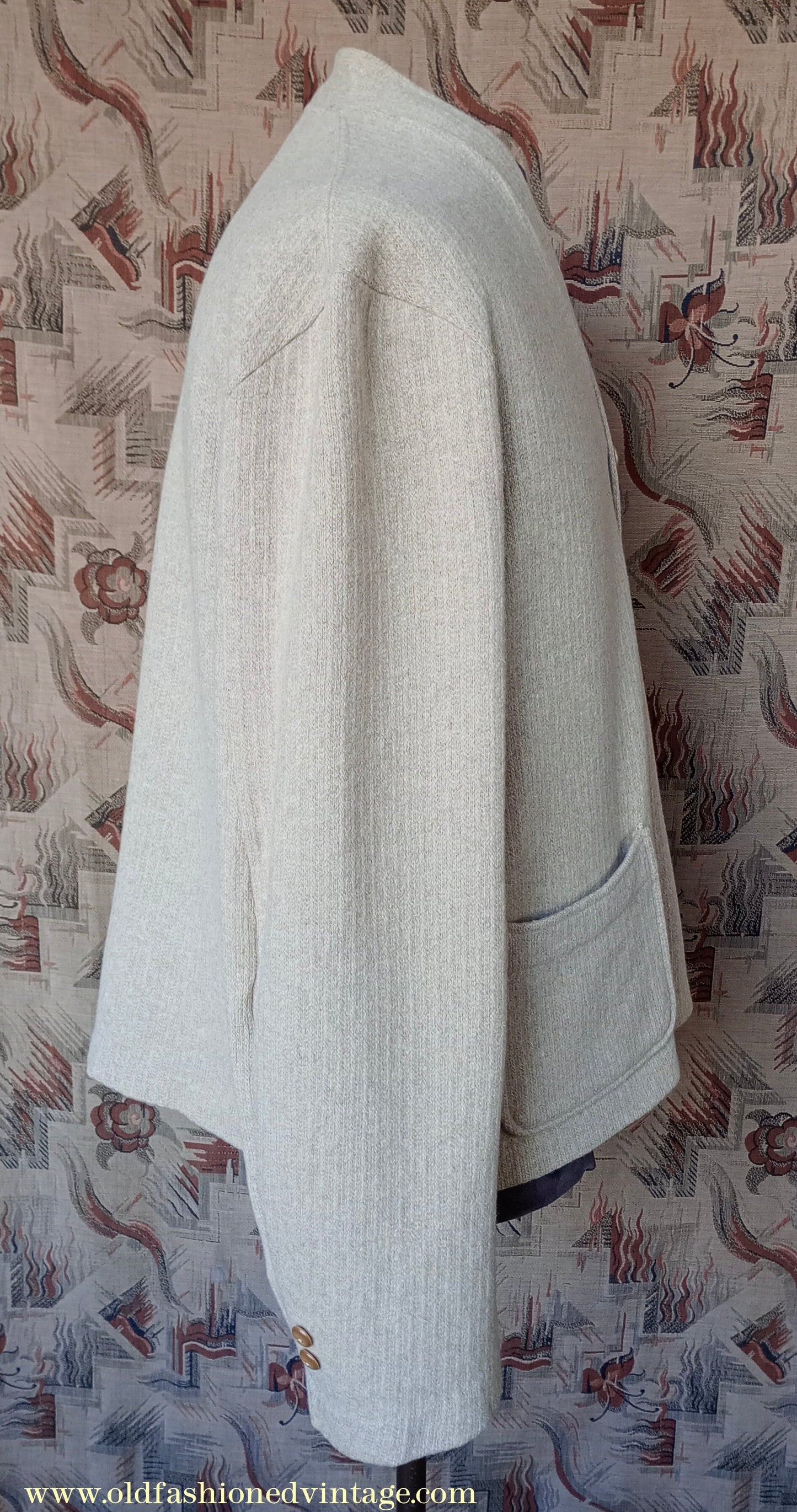 Vintage Mens 1940s 1950s Catalina Jersey Knit Cardigan Jacket Beige Knitted Wool Sweater XL