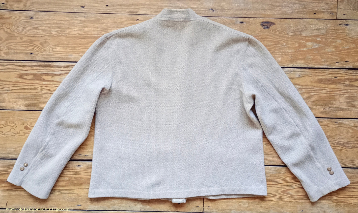 Vintage Mens 1940s 1950s Catalina Jersey Knit Cardigan Jacket Beige Knitted Wool Sweater XL