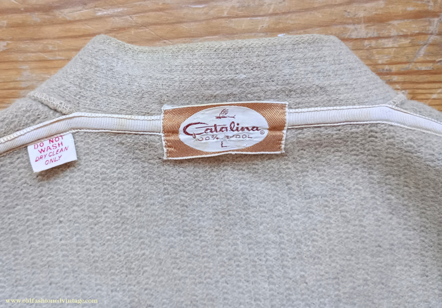 Vintage Mens 1940s 1950s Catalina Jersey Knit Cardigan Jacket Beige Knitted Wool Sweater XL