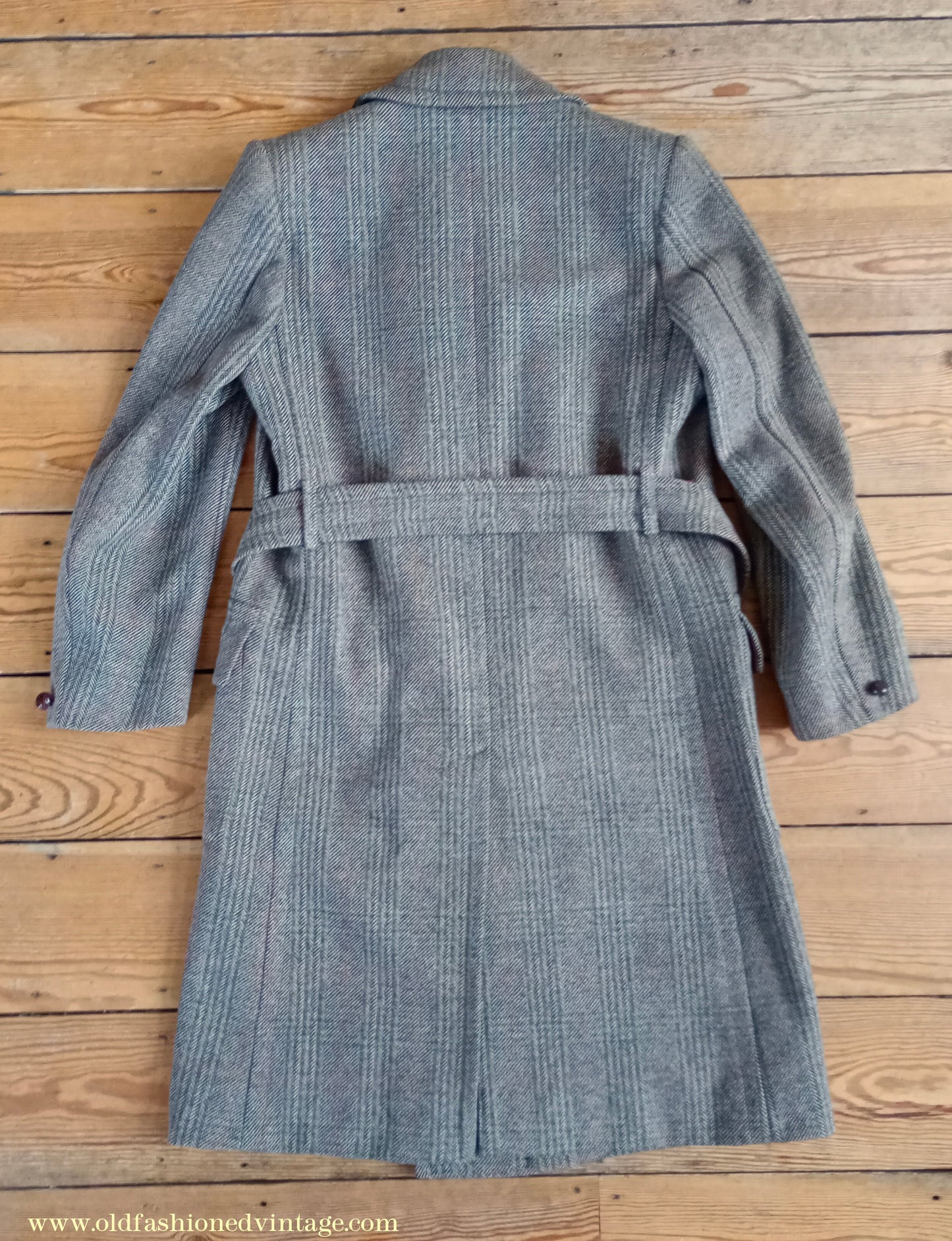 Vintage Mens 1940s CC41 Mens Double Breasted Overcoat Coat Brown Stone Glen Check Wool DB 36"/38"