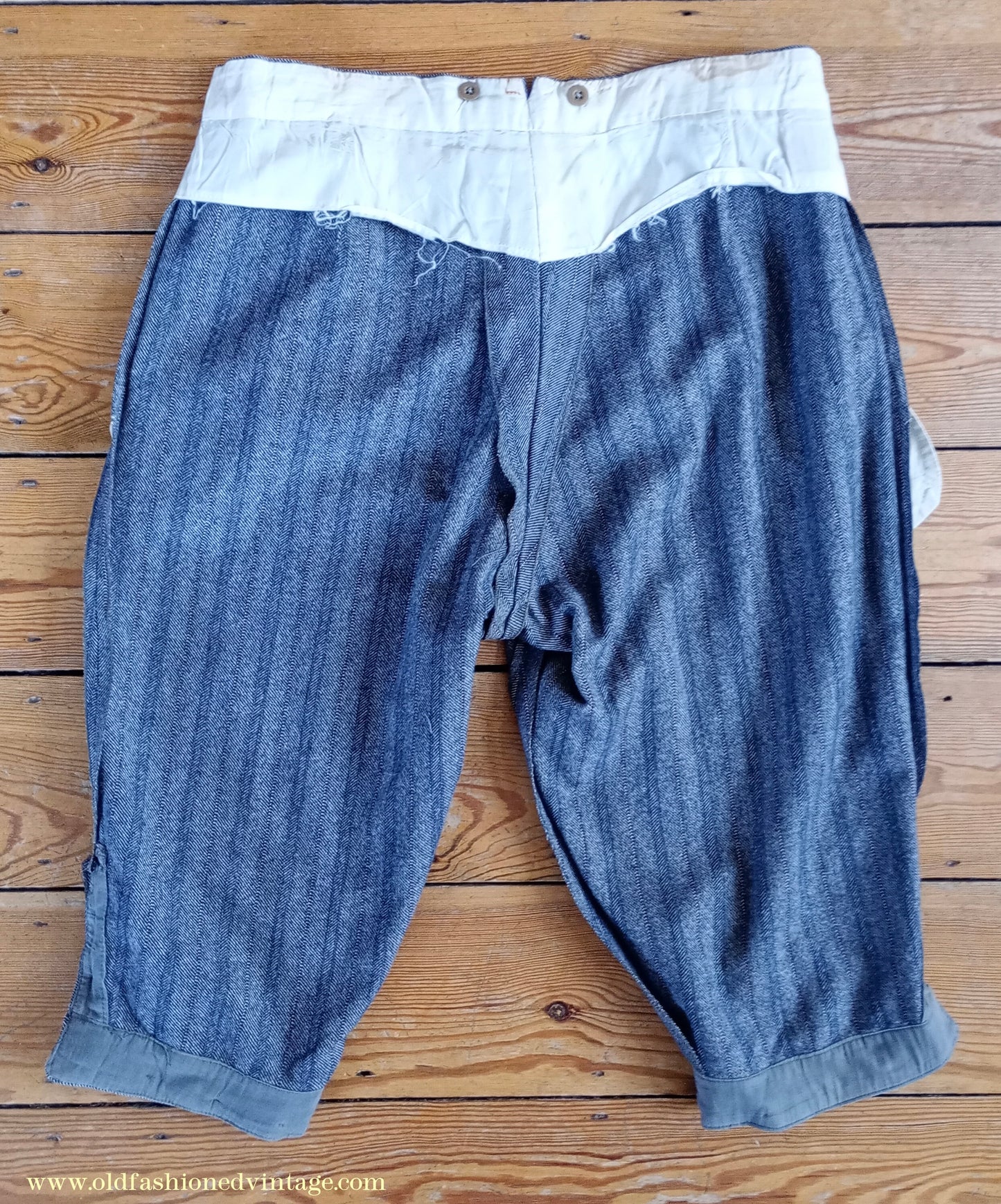 Vintage Mens 1950s Bespoke Edwardian Style Norfolk Jacket Suit Plus Fours Breeks Blue Grey Herringbone Wool 44" 46"