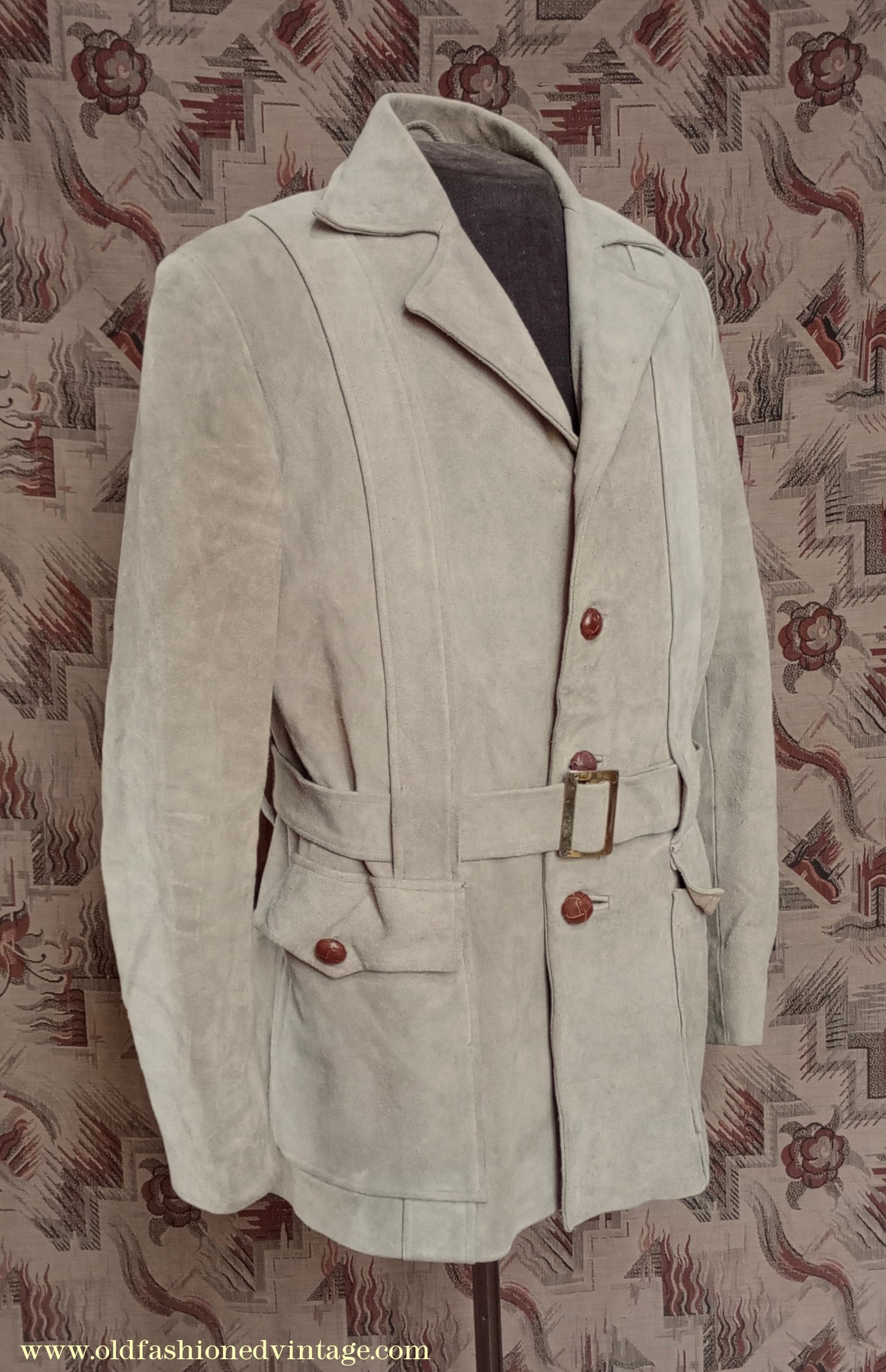 Vintage Mens 1960s 1970s Suede Norfolk Jacket Country Belted Custom Tailored Coat 40" 42"