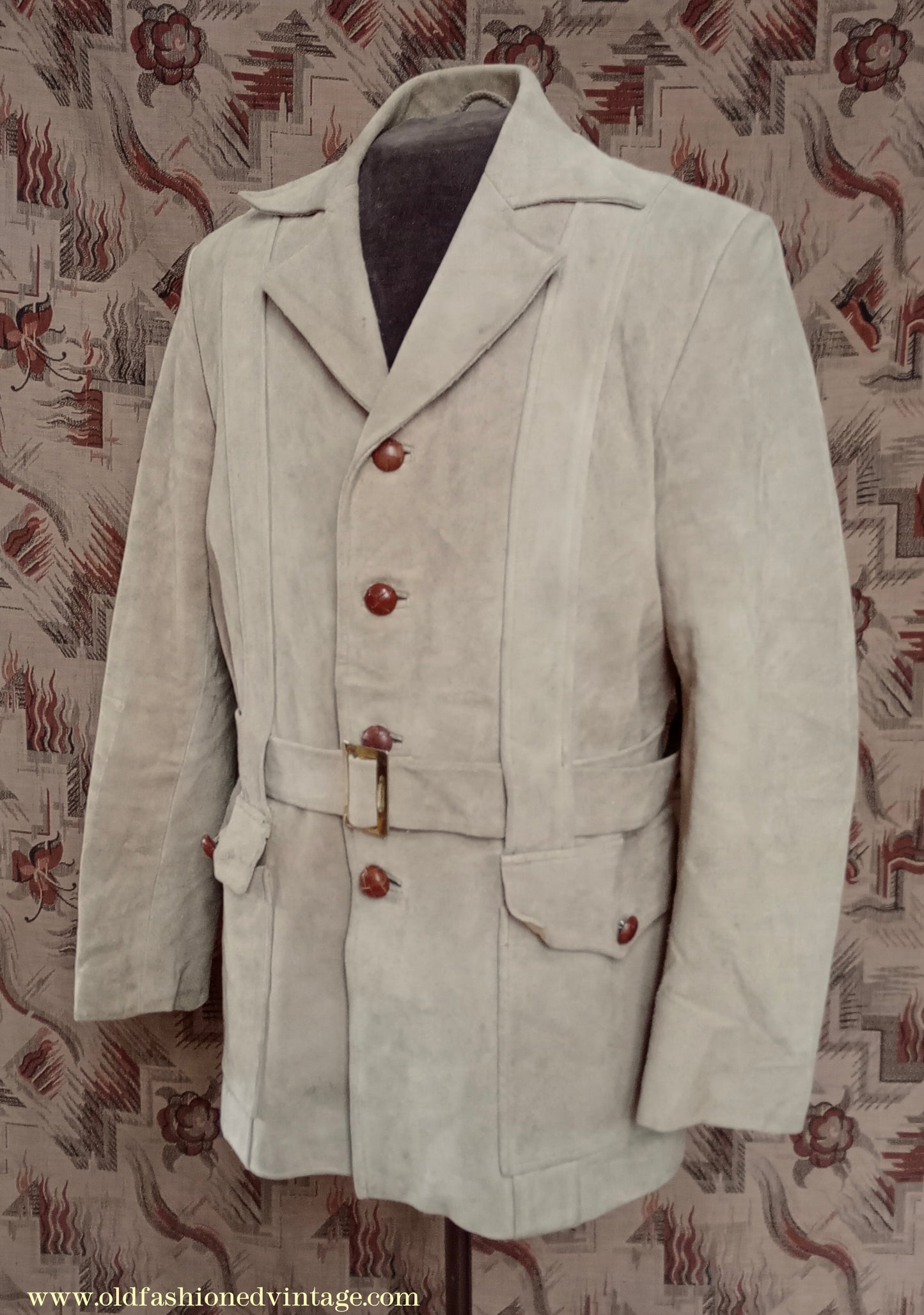 Vintage Mens 1960s 1970s Suede Norfolk Jacket Country Belted Custom Tailored Coat 40" 42"