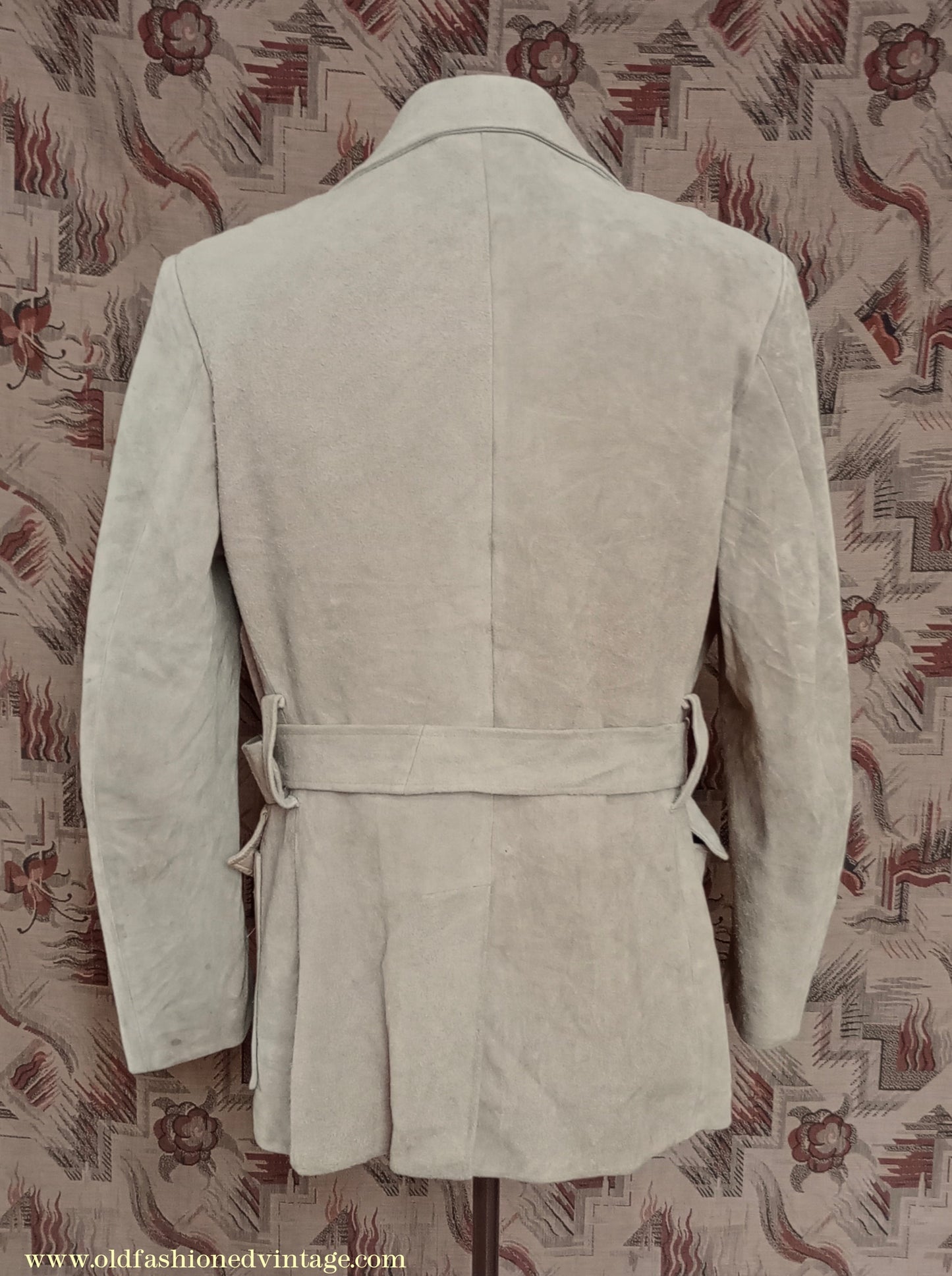 Vintage Mens 1960s 1970s Suede Norfolk Jacket Country Belted Custom Tailored Coat 40" 42"