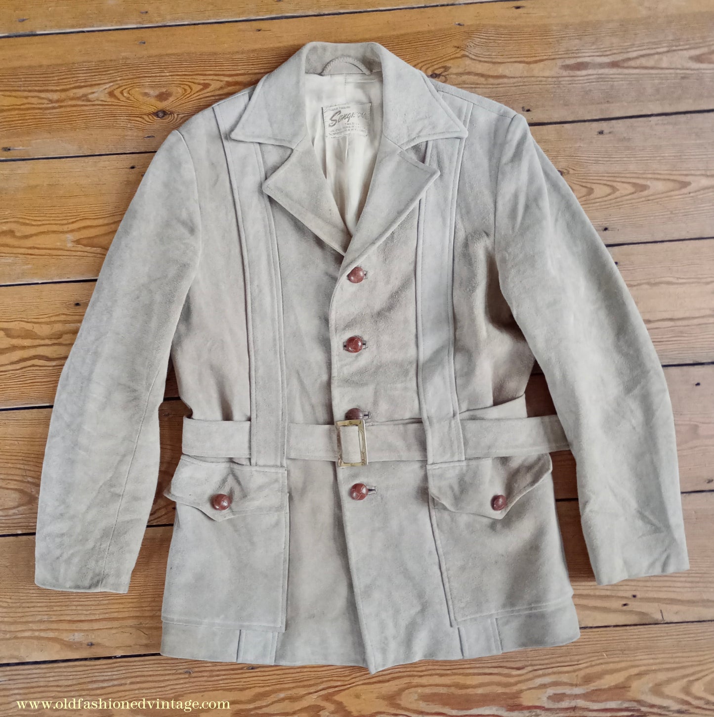 Vintage Mens 1960s 1970s Suede Norfolk Jacket Country Belted Custom Tailored Coat 40" 42"