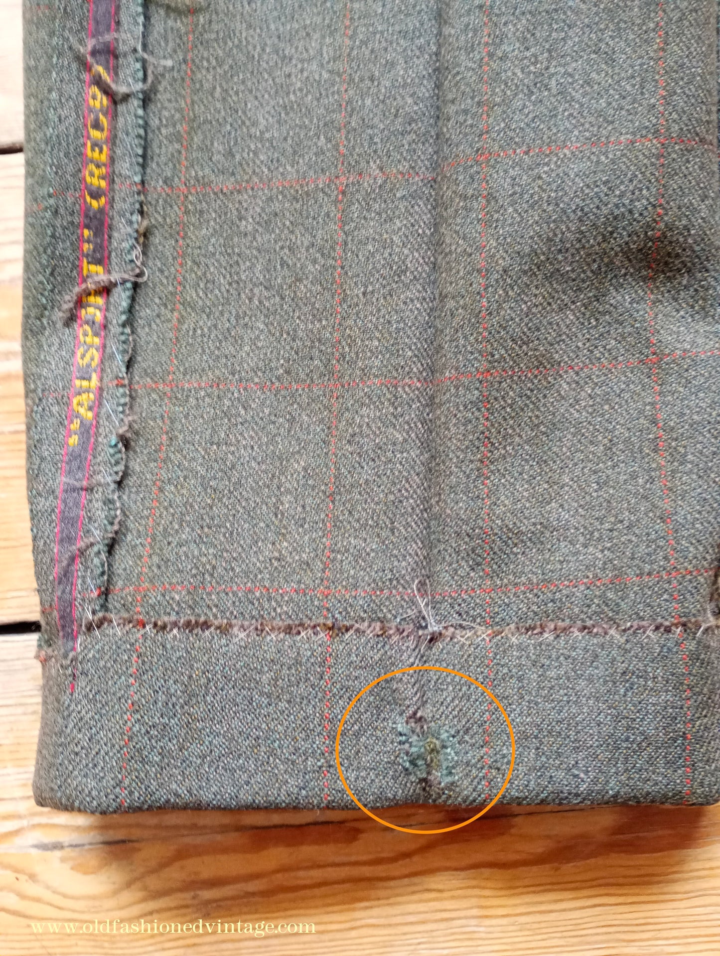 Vintage Mens 1950s Country Tweed Suit Olive Green Orange Windowpane Check 42" Extra Long