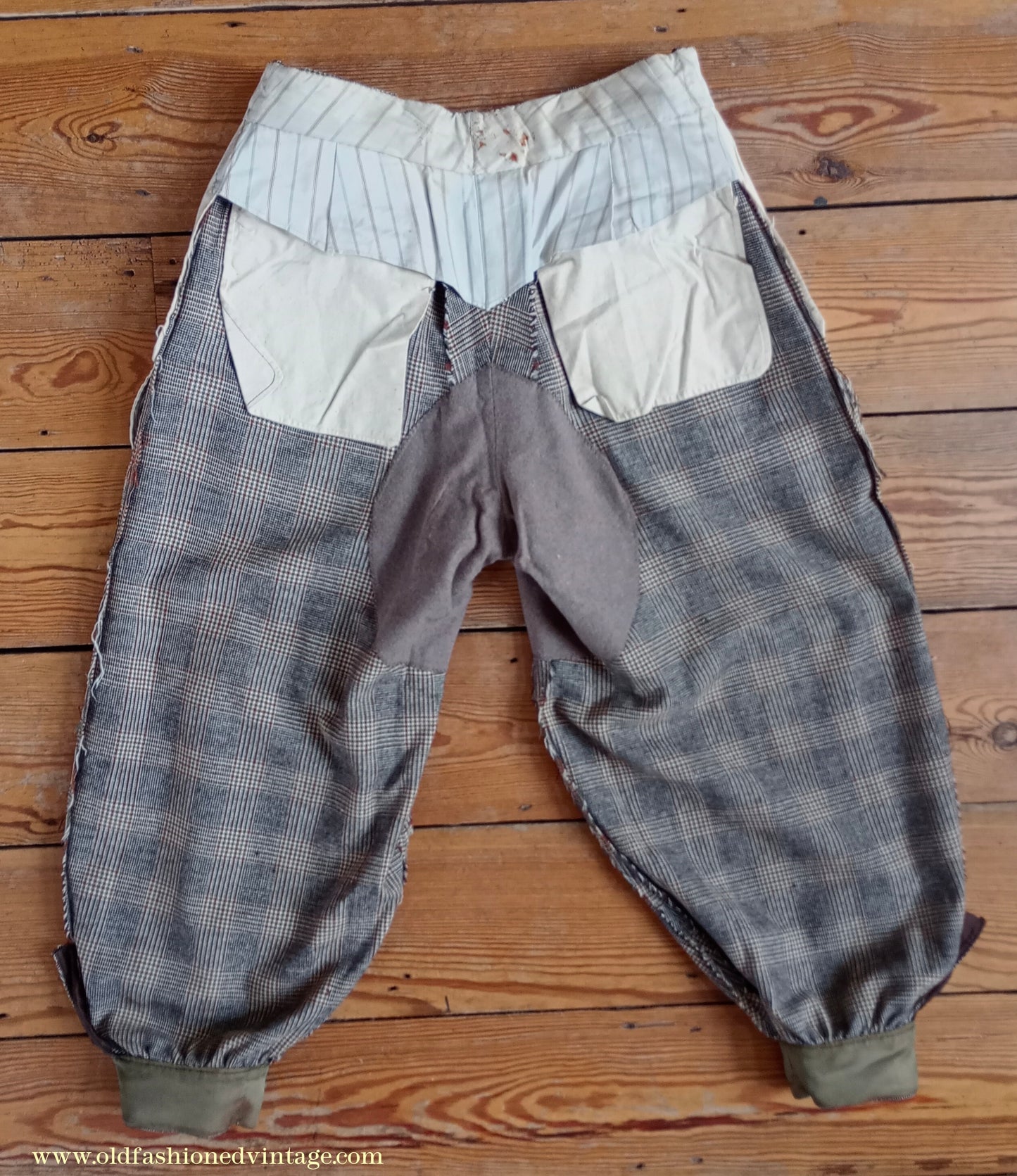 Vintage Mens 1930s 1940s Plus Fours +4s Brown Glen Check Plaid Wool Trousers Breeks Pants 28"