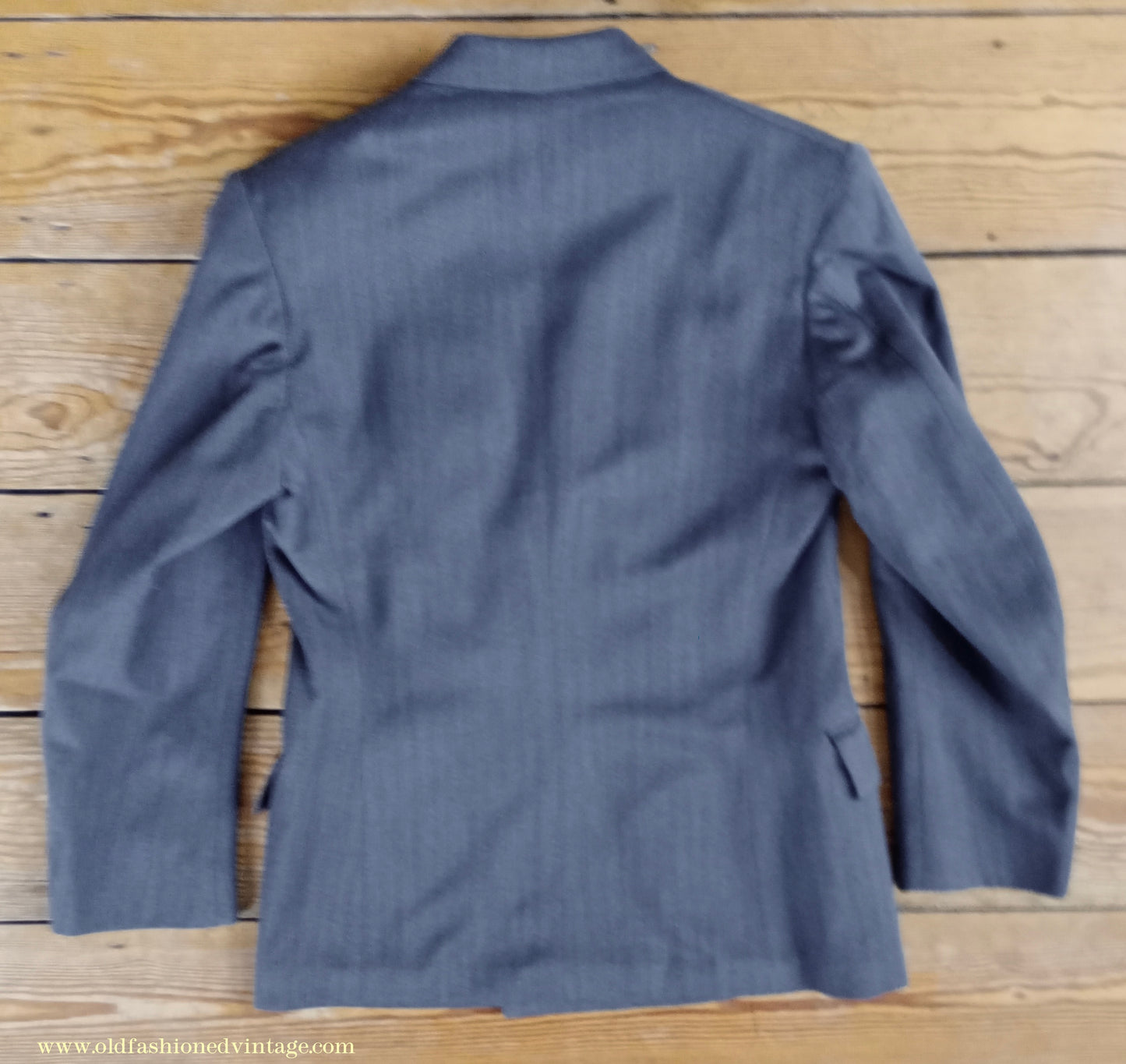 Vintage Mens 1940s 1950s Double Breasted Suit Slate Grey Herringbone Wool 36"