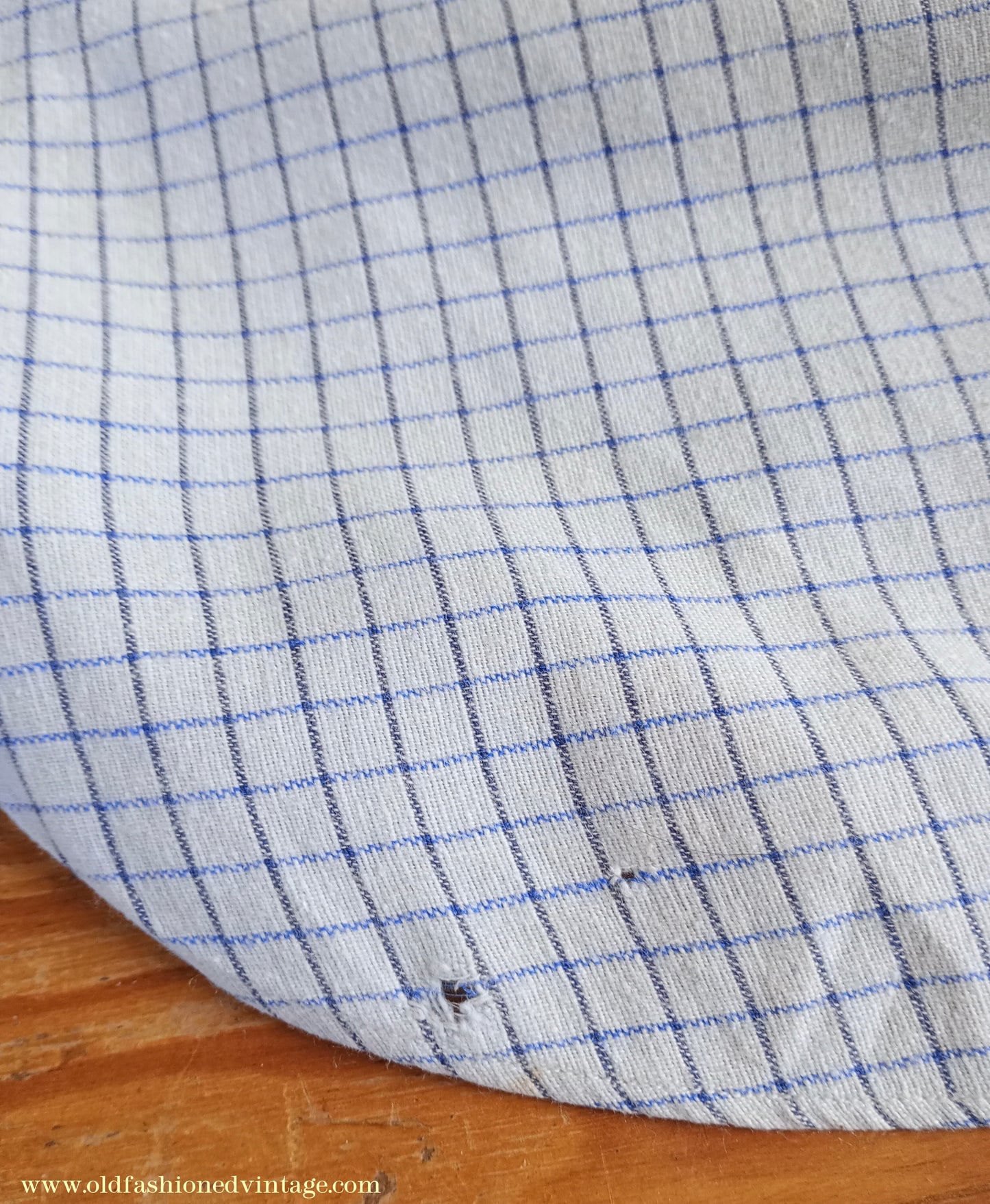 Vintage Mens 1940s Radiac Pullover Collarless Shirt & Collars Blue Check Cotton Work Grandad British Half Placket S