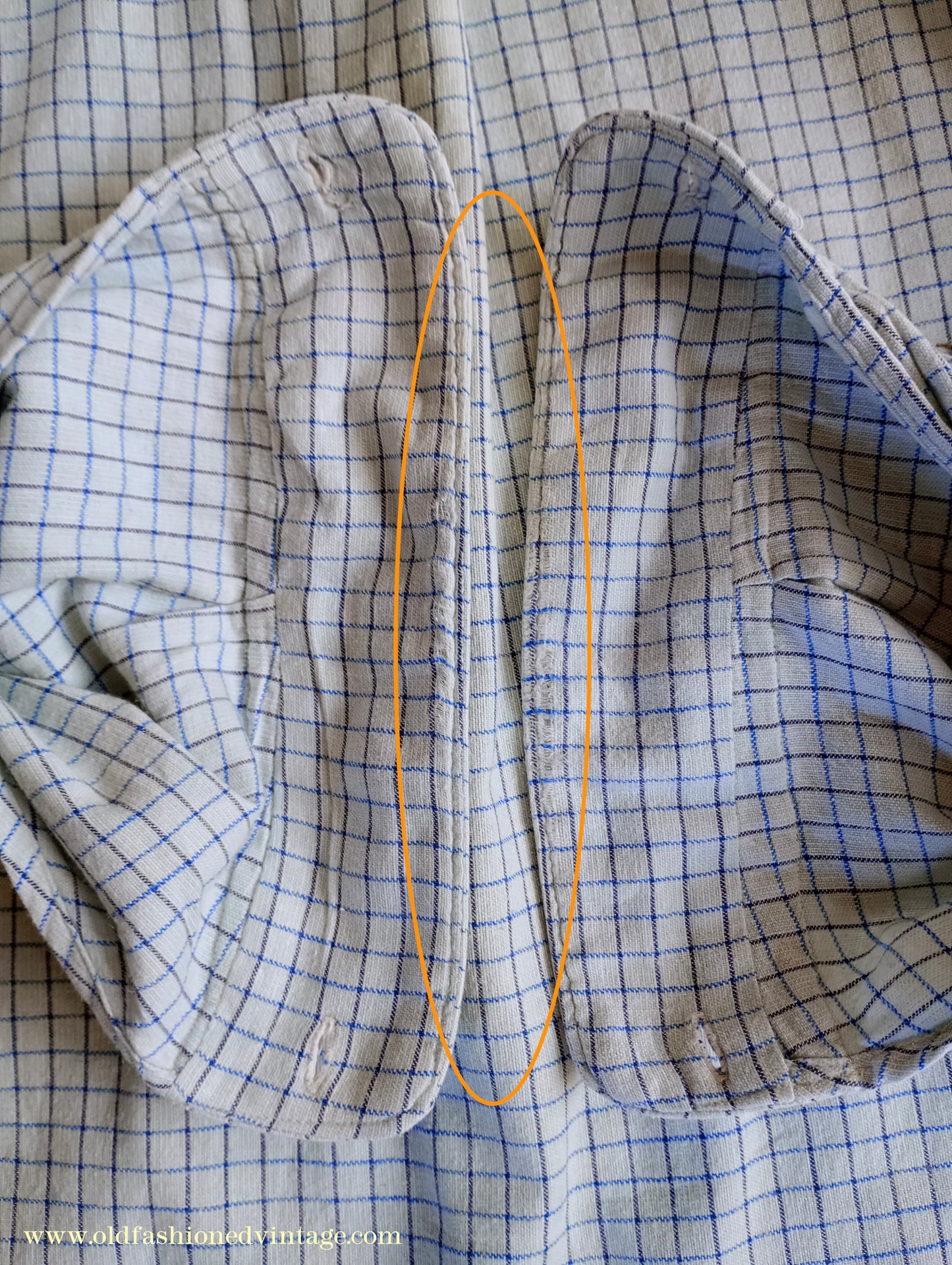 Vintage Mens 1940s Radiac Pullover Collarless Shirt & Collars Blue Check Cotton Work Grandad British Half Placket S