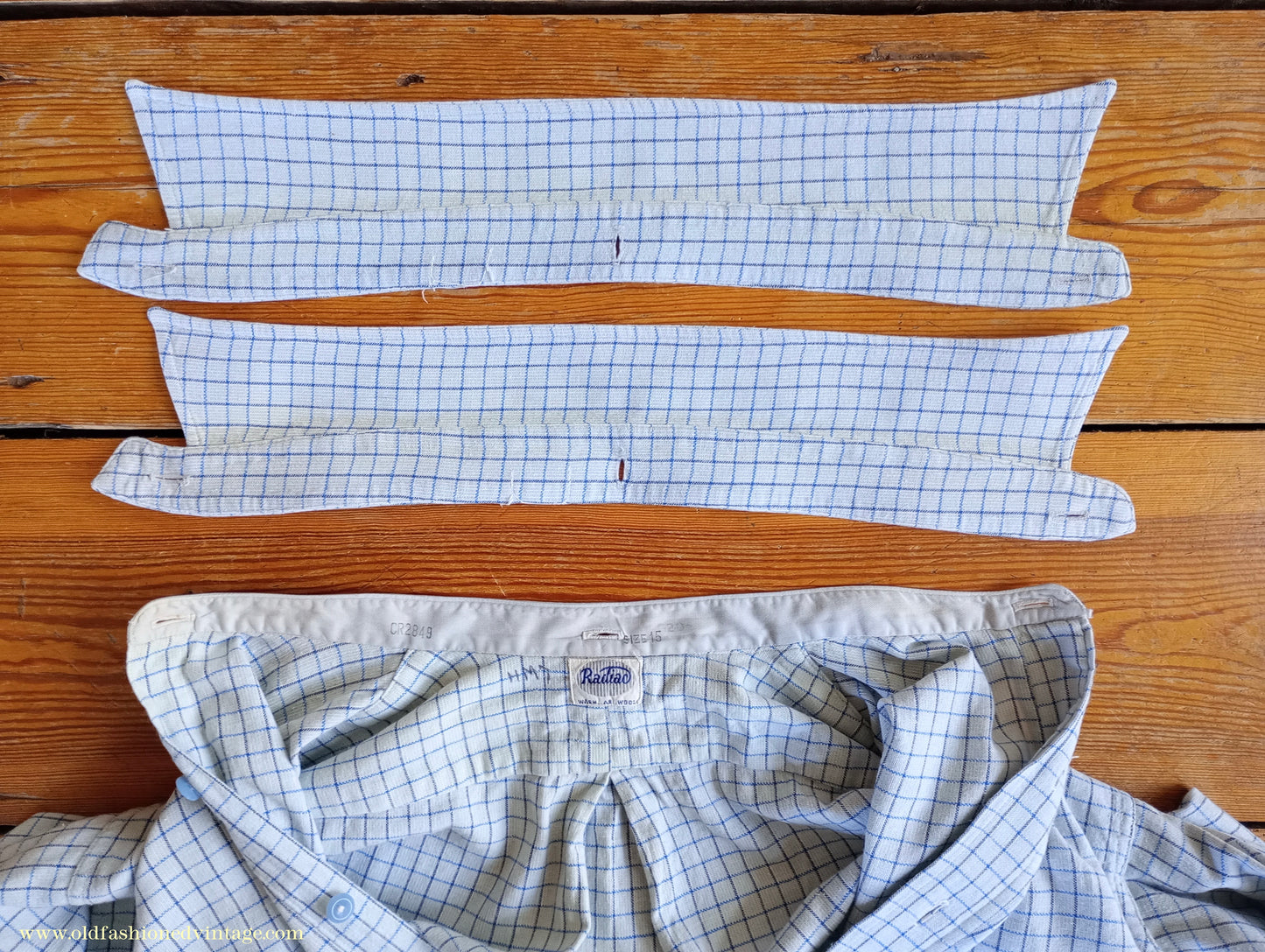 Vintage Mens 1940s Radiac Pullover Collarless Shirt & Collars Blue Check Cotton Work Grandad British Half Placket S