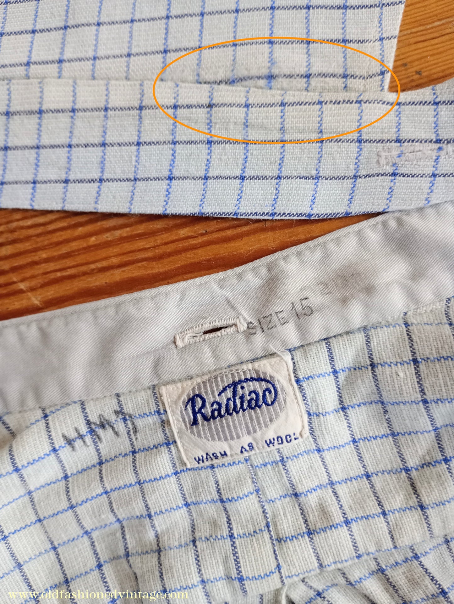 Vintage Mens 1940s Radiac Pullover Collarless Shirt & Collars Blue Check Cotton Work Grandad British Half Placket S