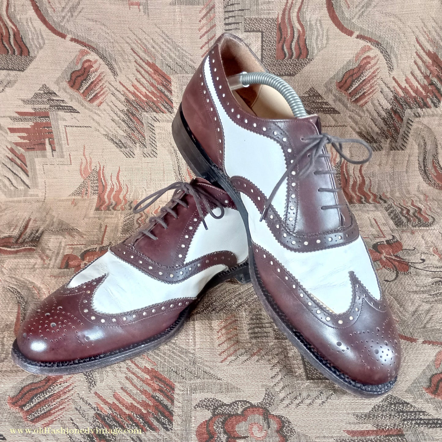 Vintage Mens Two Tone Wingtip Brogues Spectator Shoes Brown White Jones Bootmaker Gatsby UK 9.5