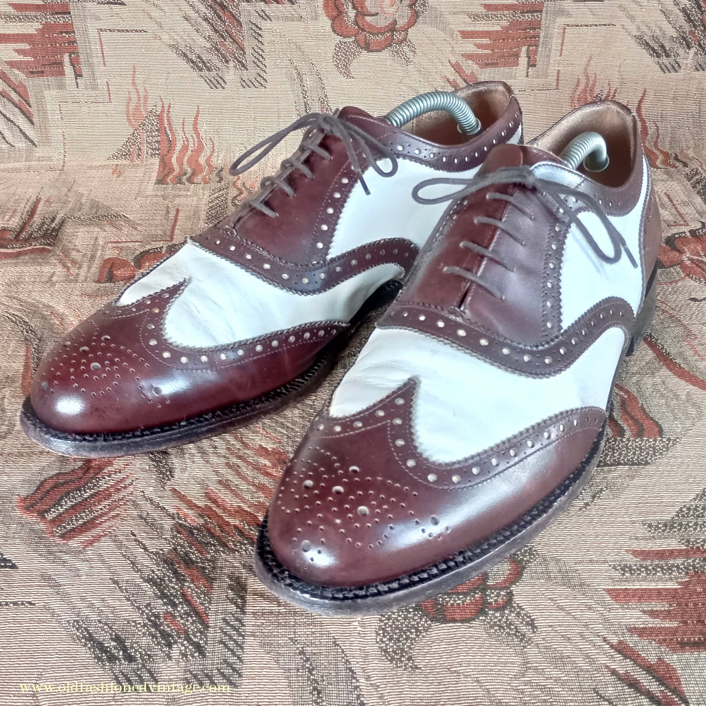 Vintage Mens Two Tone Wingtip Brogues Spectator Shoes Brown White Jones Bootmaker Gatsby UK 9.5