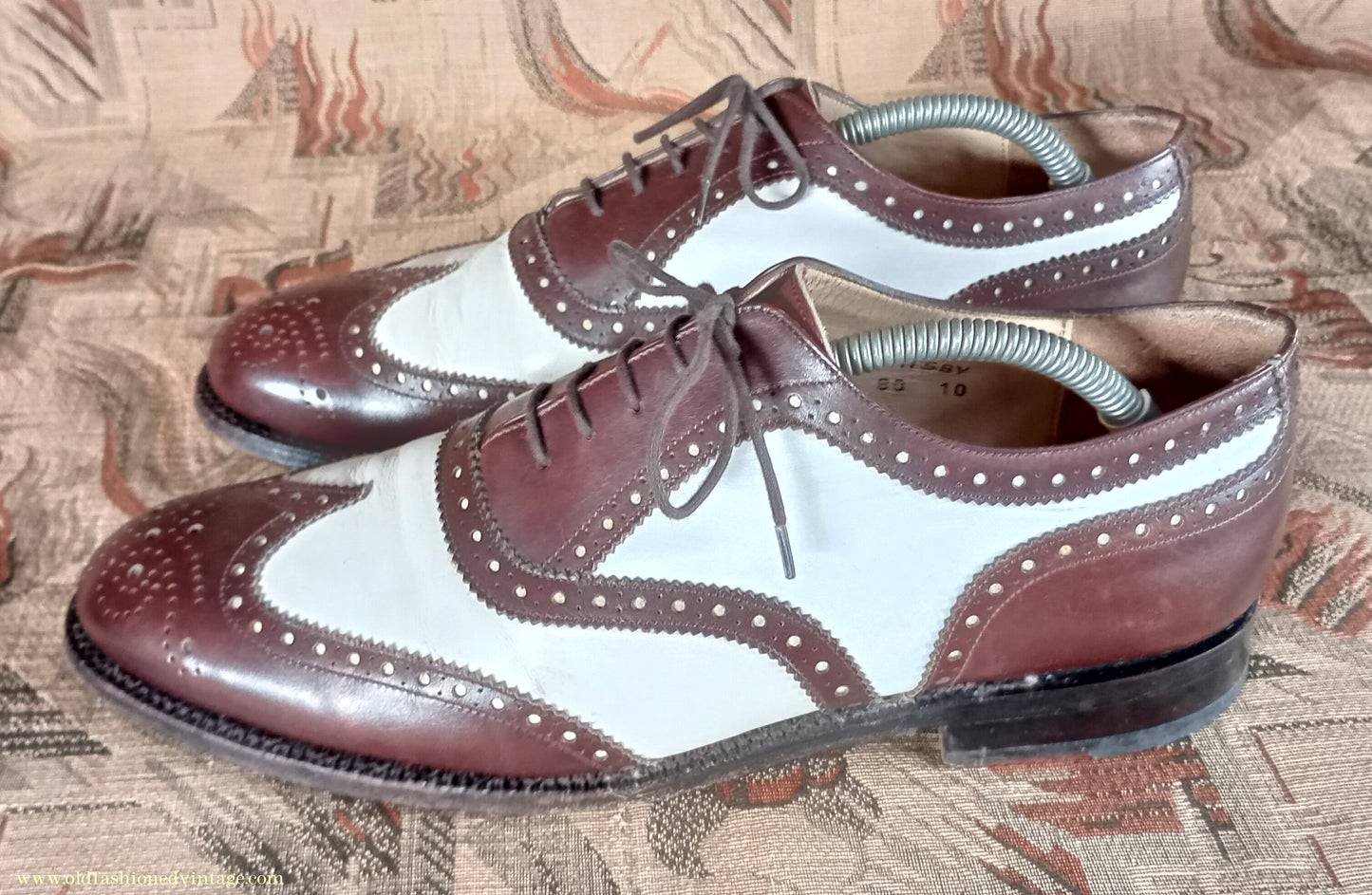Vintage Mens Two Tone Wingtip Brogues Spectator Shoes Brown White Jones Bootmaker Gatsby UK 9.5