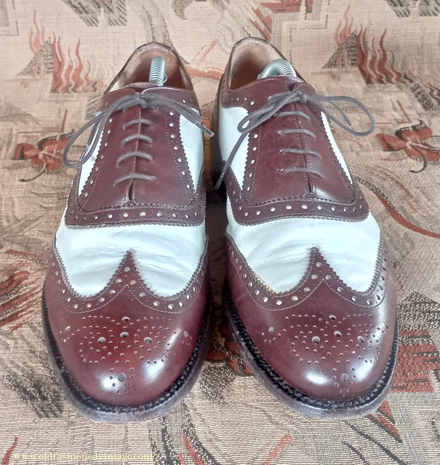 Vintage Mens Two Tone Wingtip Brogues Spectator Shoes Brown White Jones Bootmaker Gatsby UK 9.5