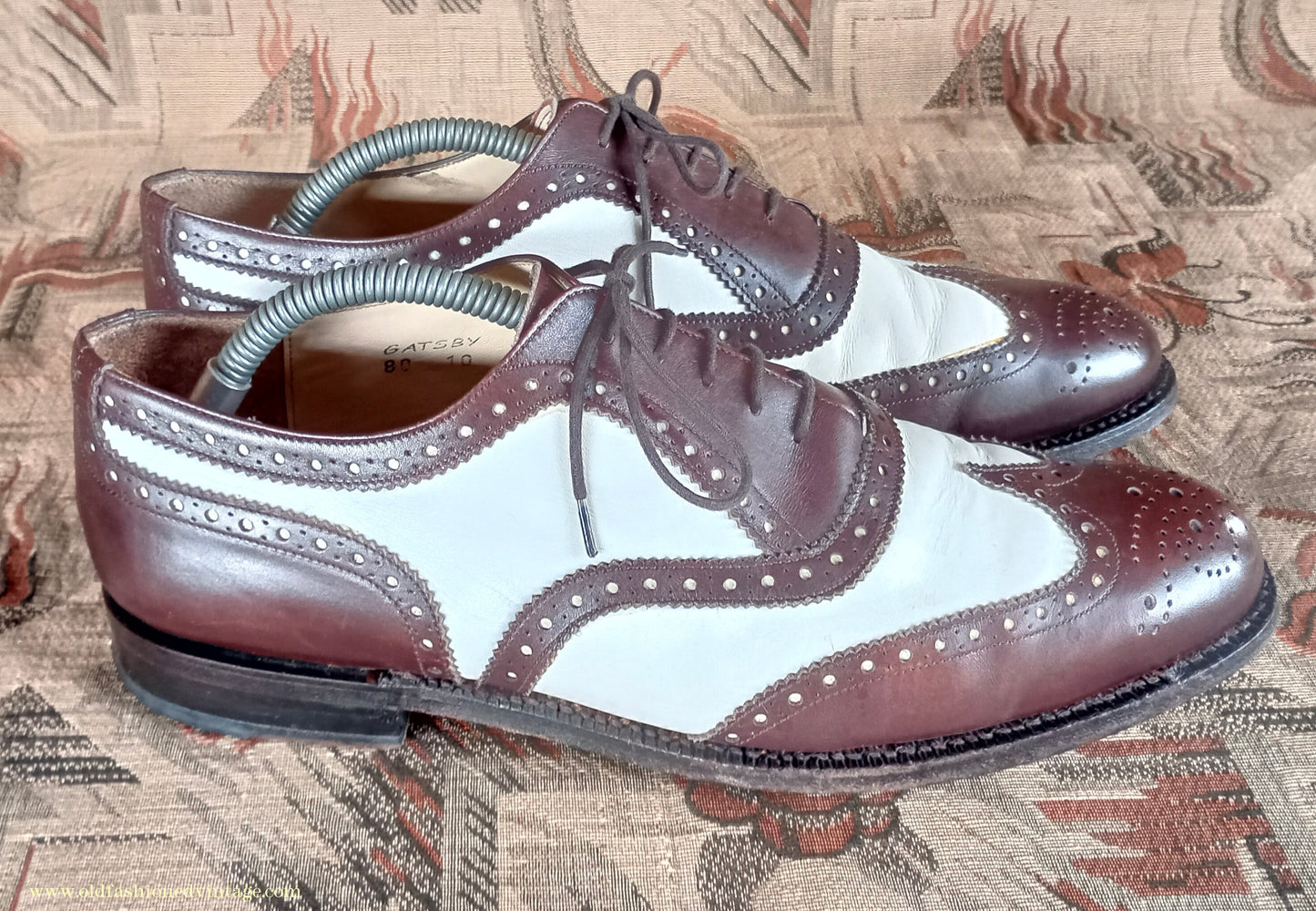 Vintage Mens Two Tone Wingtip Brogues Spectator Shoes Brown White Jones Bootmaker Gatsby UK 9.5