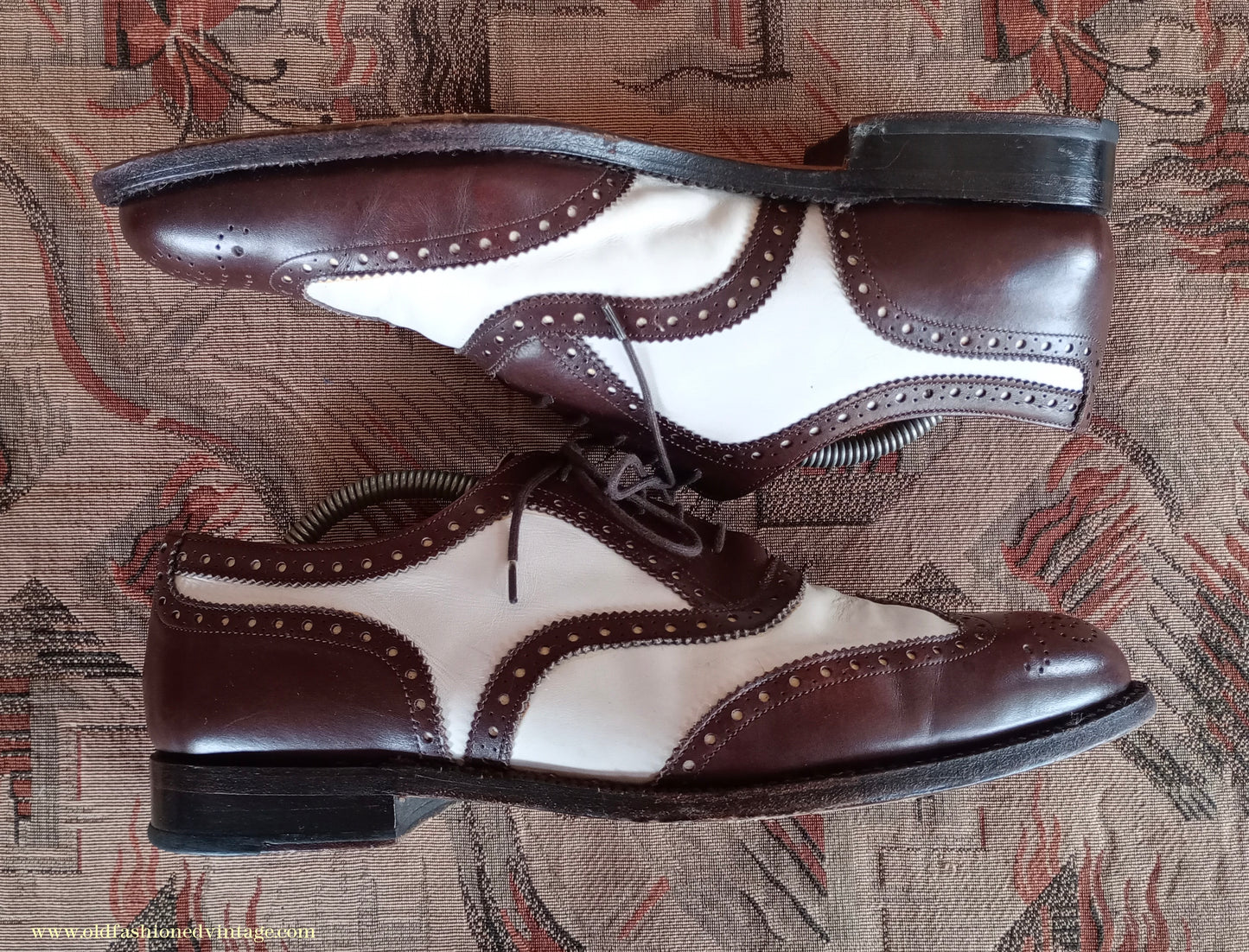 Vintage Mens Two Tone Wingtip Brogues Spectator Shoes Brown White Jones Bootmaker Gatsby UK 9.5