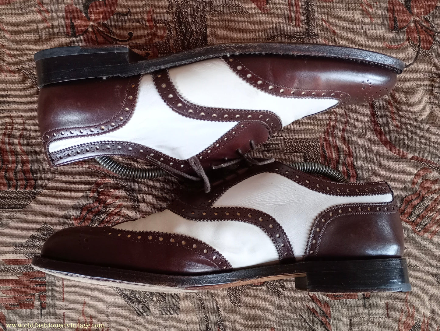 Vintage Mens Two Tone Wingtip Brogues Spectator Shoes Brown White Jones Bootmaker Gatsby UK 9.5