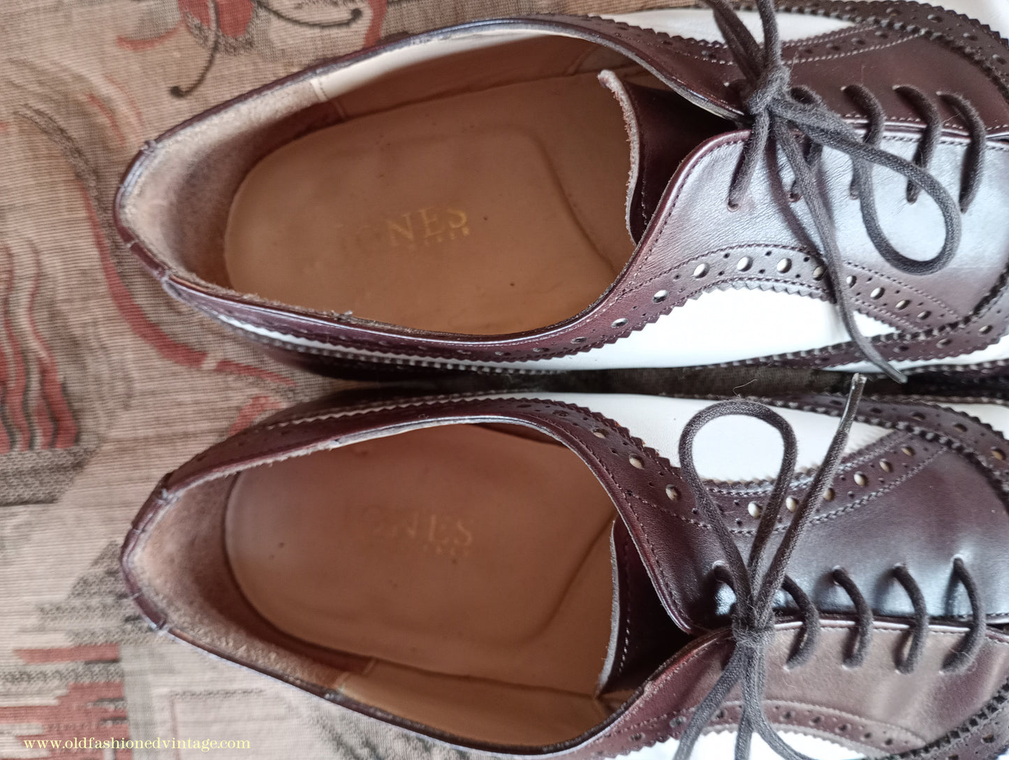 Vintage Mens Two Tone Wingtip Brogues Spectator Shoes Brown White Jones Bootmaker Gatsby UK 9.5