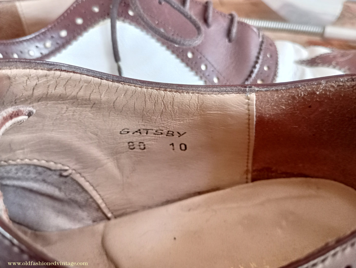 Vintage Mens Two Tone Wingtip Brogues Spectator Shoes Brown White Jones Bootmaker Gatsby UK 9.5