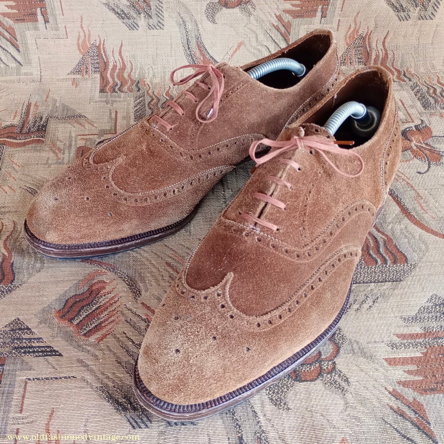 Vintage Mens 1960s Skerry Suede Brogues Shoes Wingtip Brown UK 11