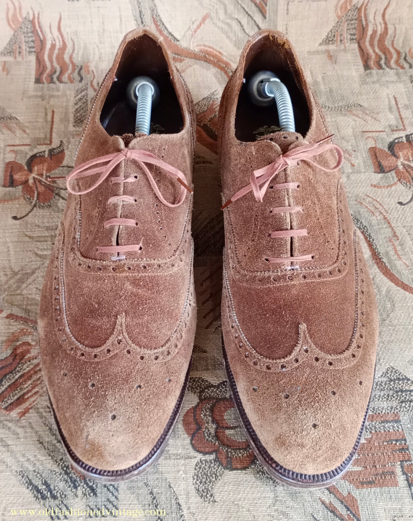 Vintage Mens 1960s Skerry Suede Brogues Shoes Wingtip Brown UK 11