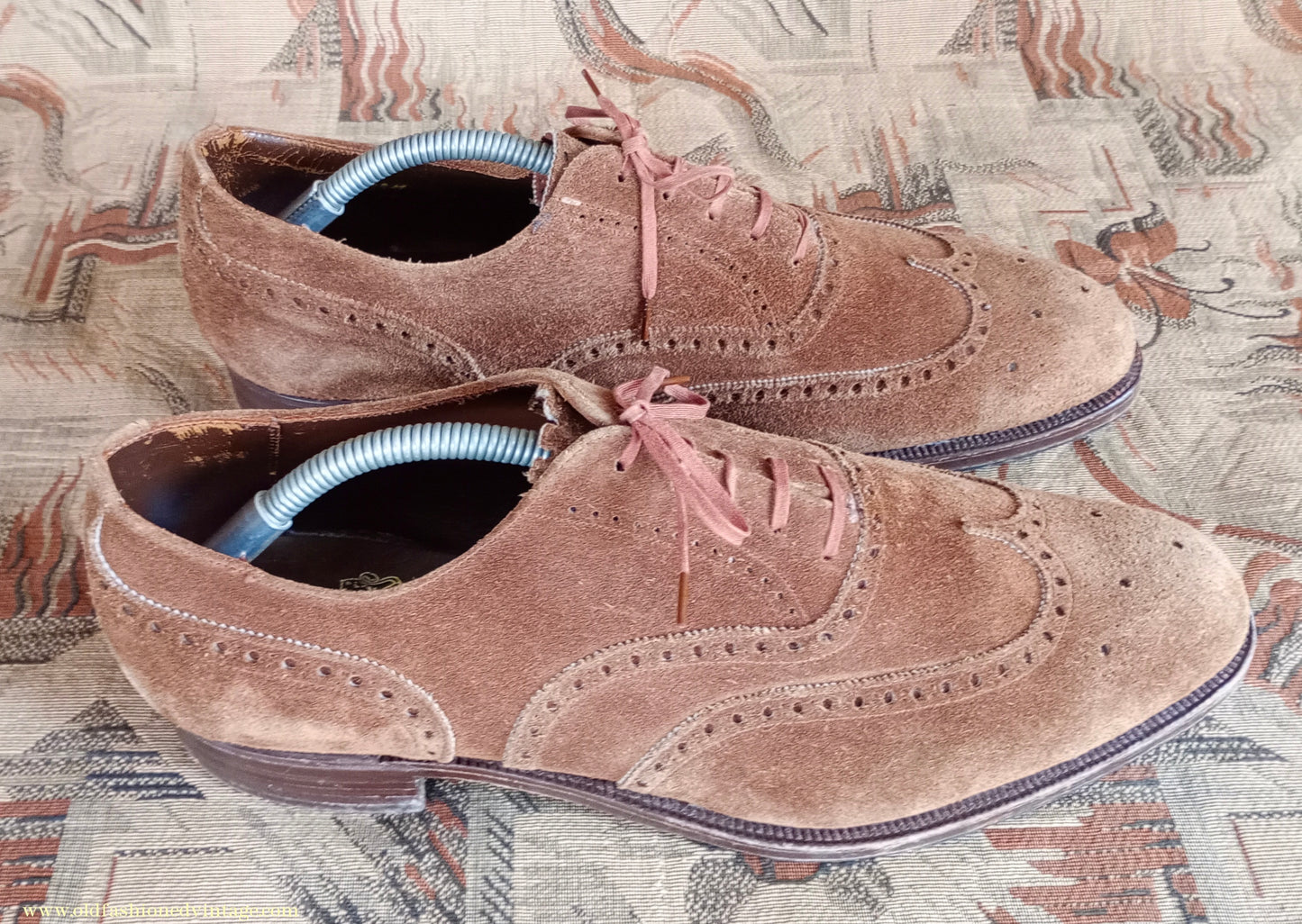 Vintage Mens 1960s Skerry Suede Brogues Shoes Wingtip Brown UK 11