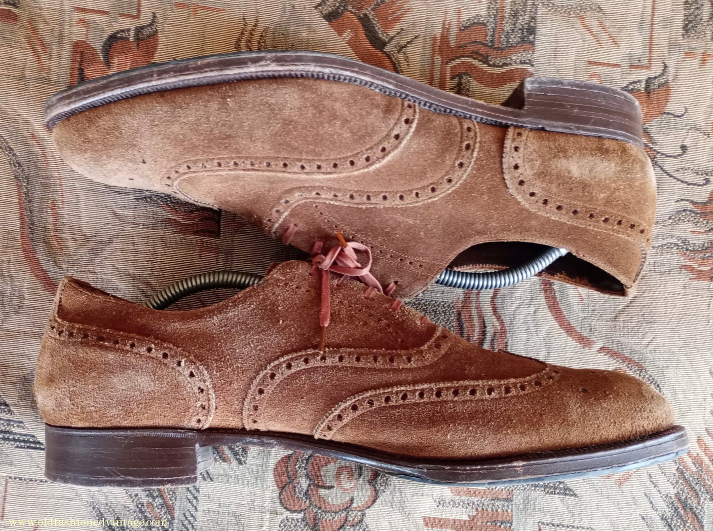 Vintage Mens 1960s Skerry Suede Brogues Shoes Wingtip Brown UK 11