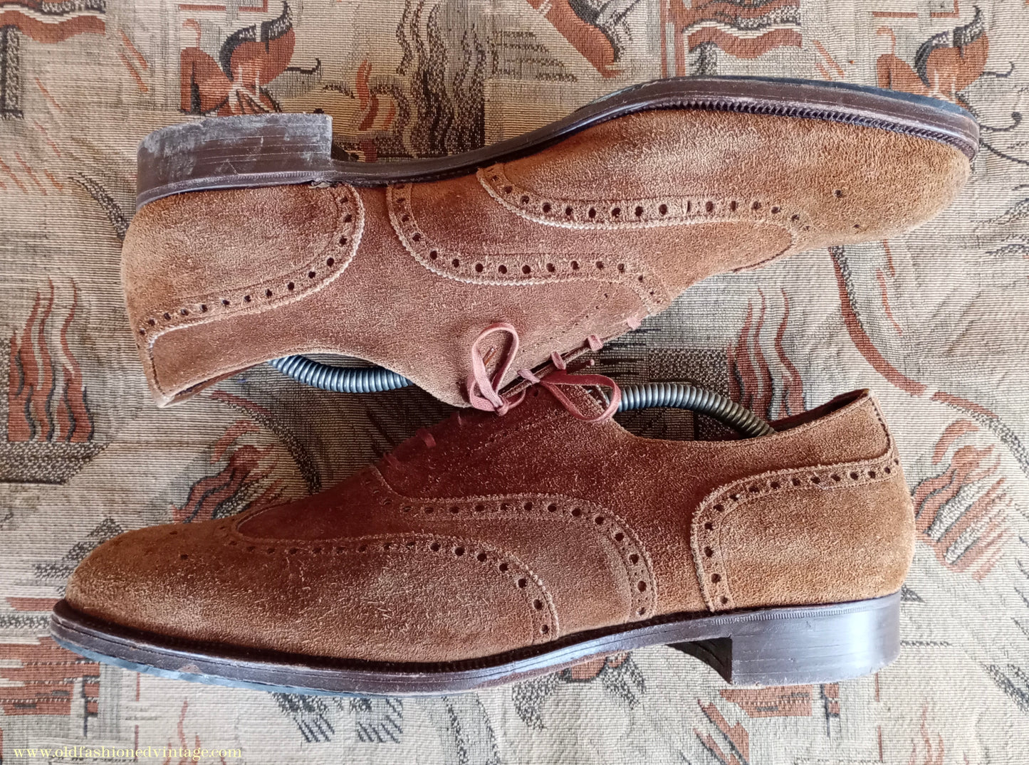 Vintage Mens 1960s Skerry Suede Brogues Shoes Wingtip Brown UK 11