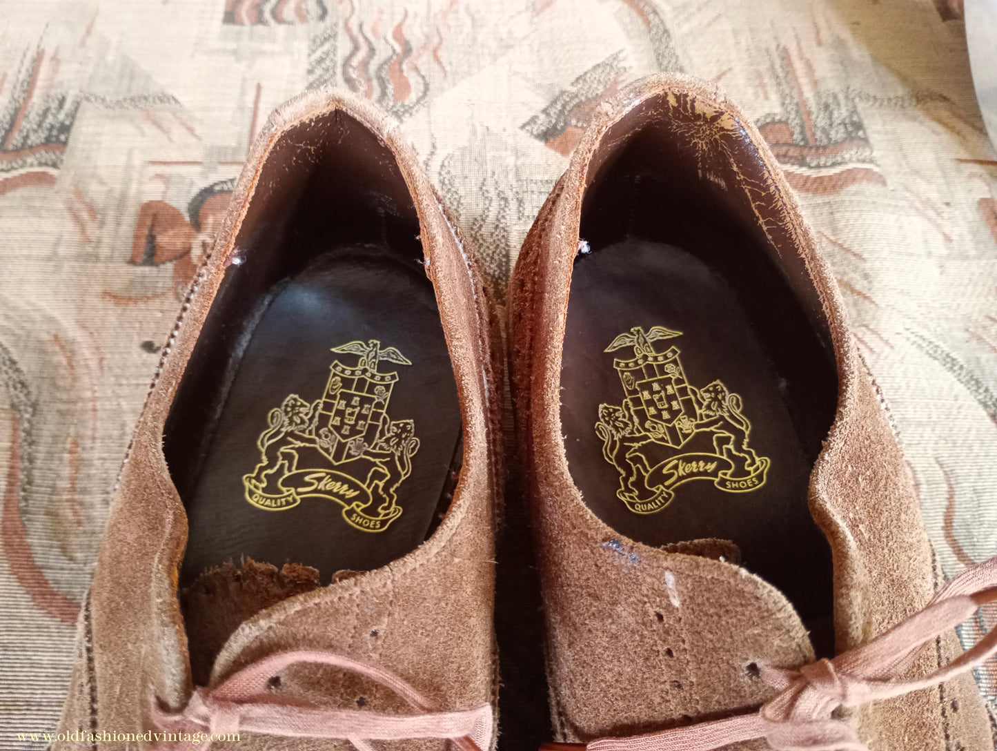 Vintage Mens 1960s Skerry Suede Brogues Shoes Wingtip Brown UK 11