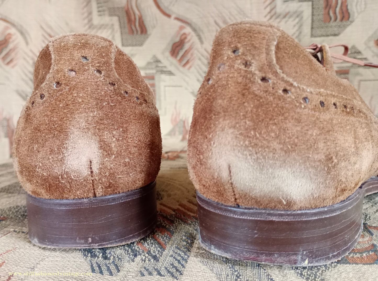 Vintage Mens 1960s Skerry Suede Brogues Shoes Wingtip Brown UK 11