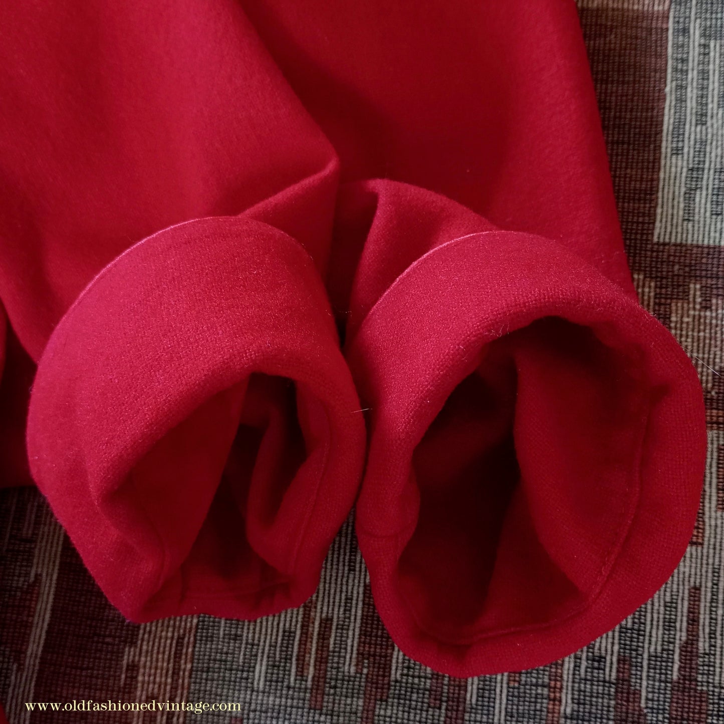 Vintage 1950s Housecoat Dressing Gown Red Wool Robe Zip & Button Front 1940s UK S