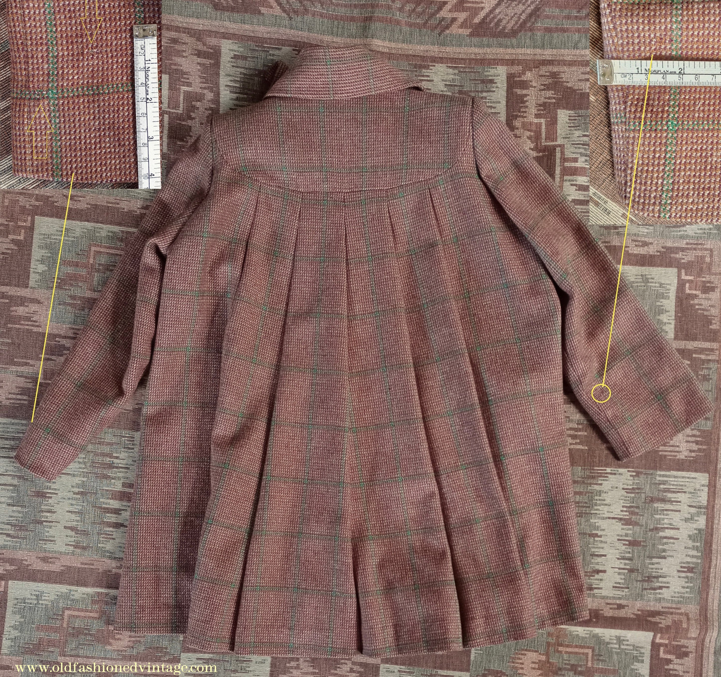 RARE 1940s Checked Swagger Swing Jacket Brown Green Checked Tweed Wool Coat UK S/M