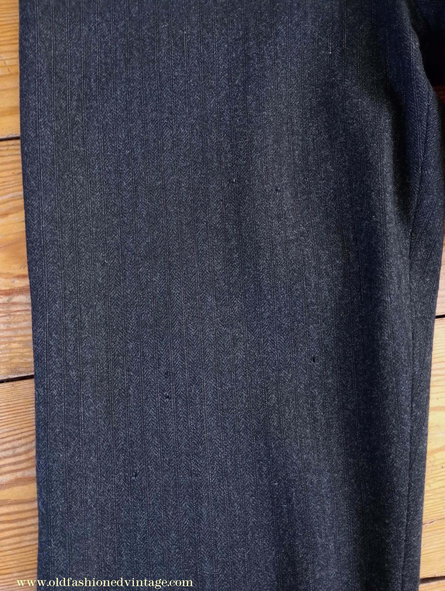 Vintage Mens 1910s 1920s Trousers Charcoal Grey Herringbone Wool Pants Shabby Distressed Workwear Edwardian 38"