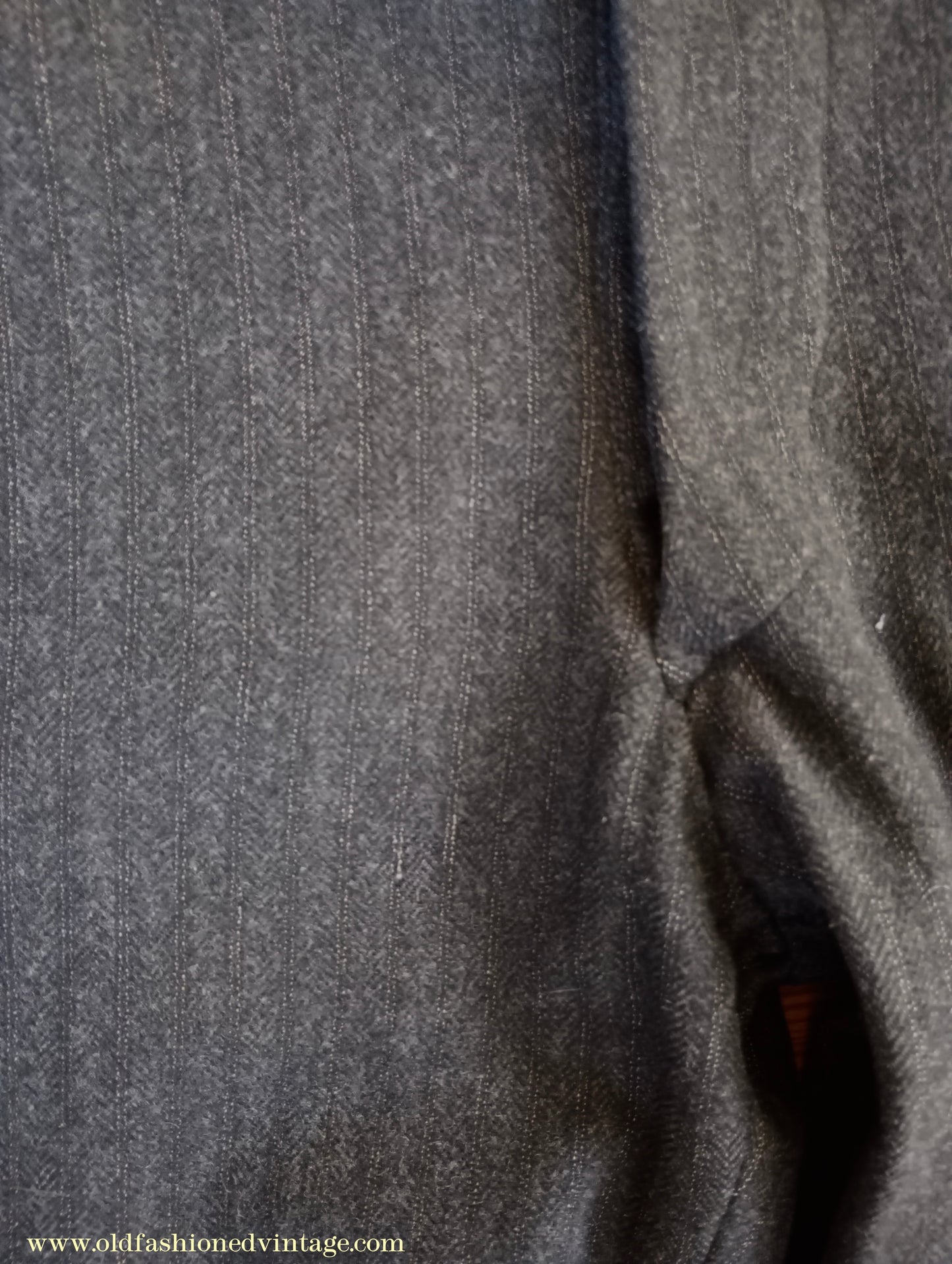 Vintage Mens 1910s 1920s Trousers Charcoal Grey Herringbone Wool Pants Shabby Distressed Workwear Edwardian 38"