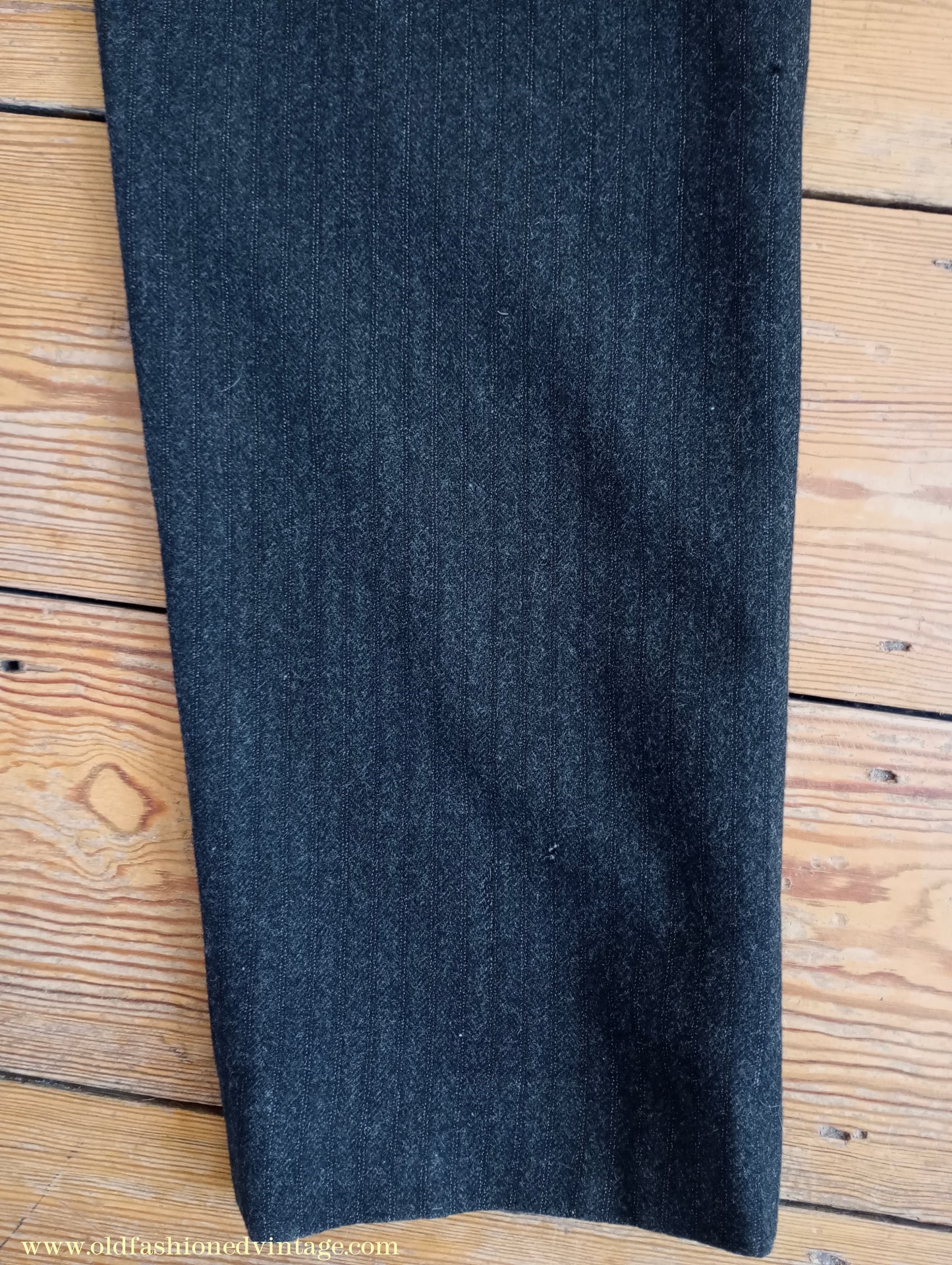Vintage Mens 1910s 1920s Trousers Charcoal Grey Herringbone Wool Pants Shabby Distressed Workwear Edwardian 38"