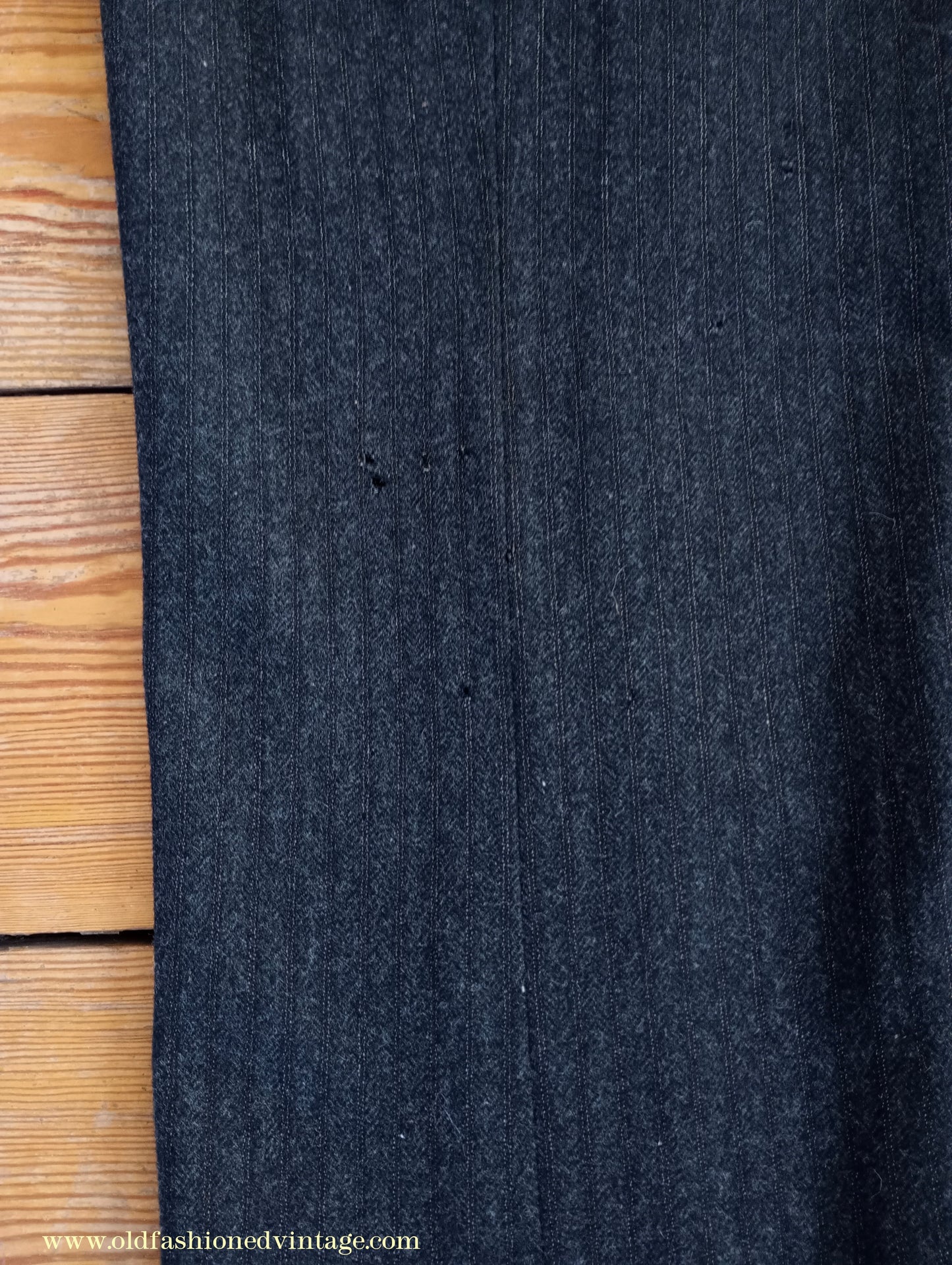 Vintage Mens 1910s 1920s Trousers Charcoal Grey Herringbone Wool Pants Shabby Distressed Workwear Edwardian 38"