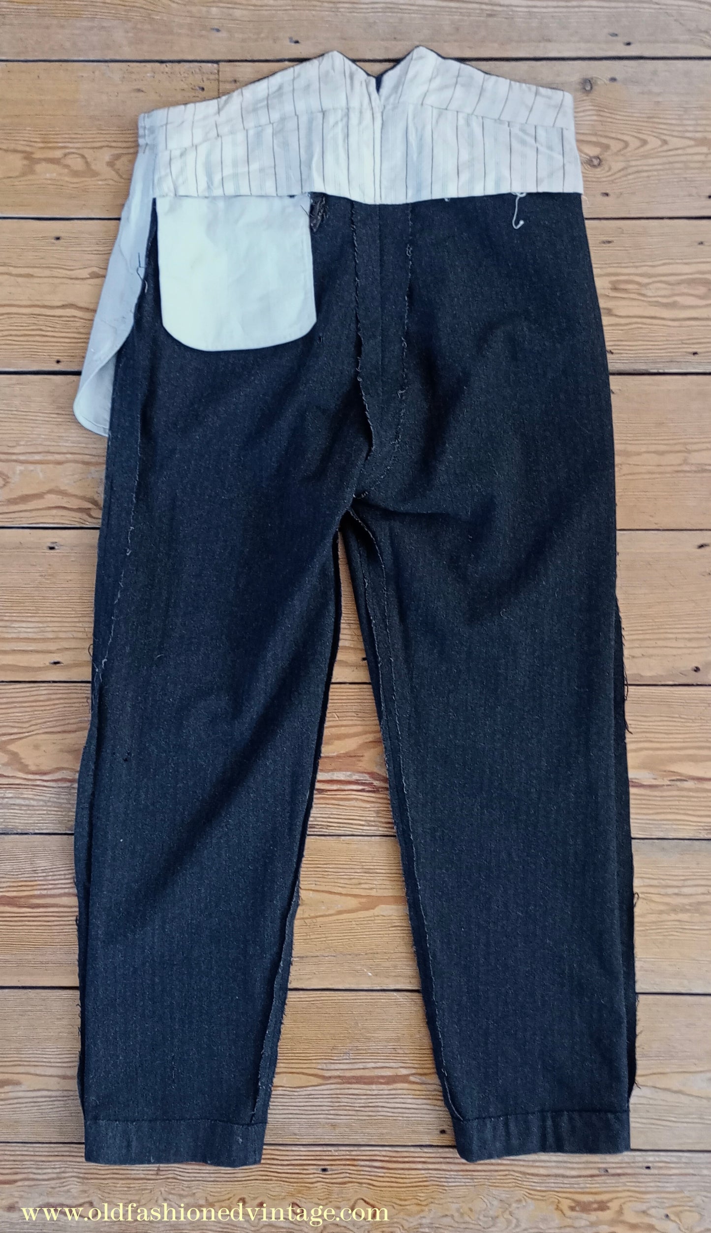 Vintage Mens 1910s 1920s Trousers Charcoal Grey Herringbone Wool Pants Shabby Distressed Workwear Edwardian 38"